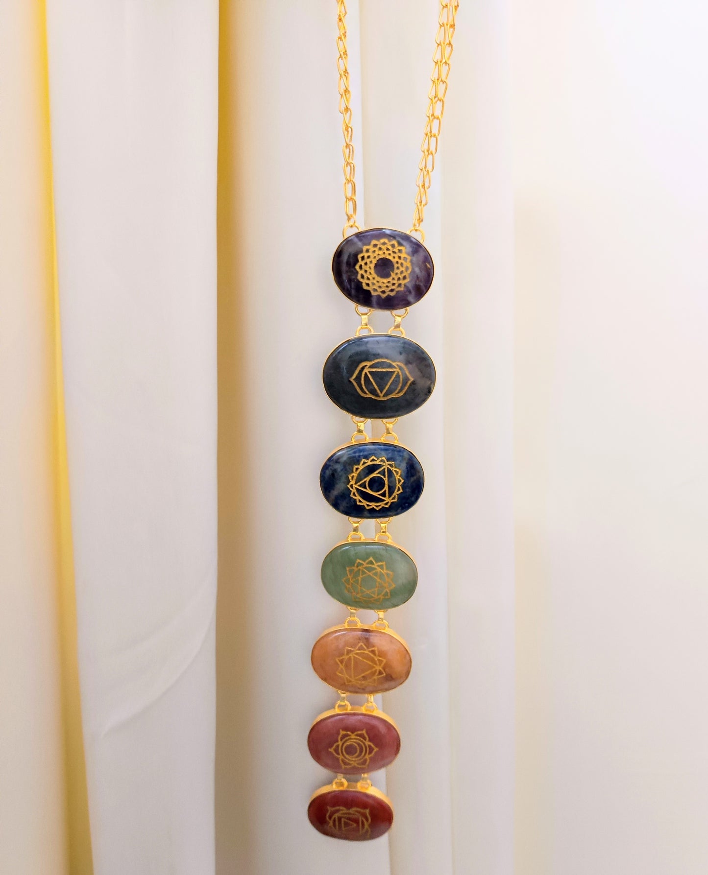 7 Chakra Healing Crystal Necklace – Gold Sacred Energy Pendant
