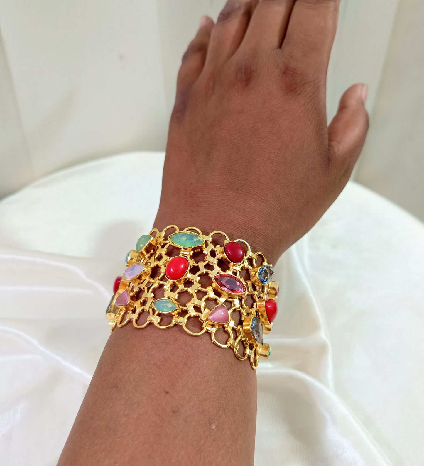 Royal Multi-Gem Gold Tone Handcuff