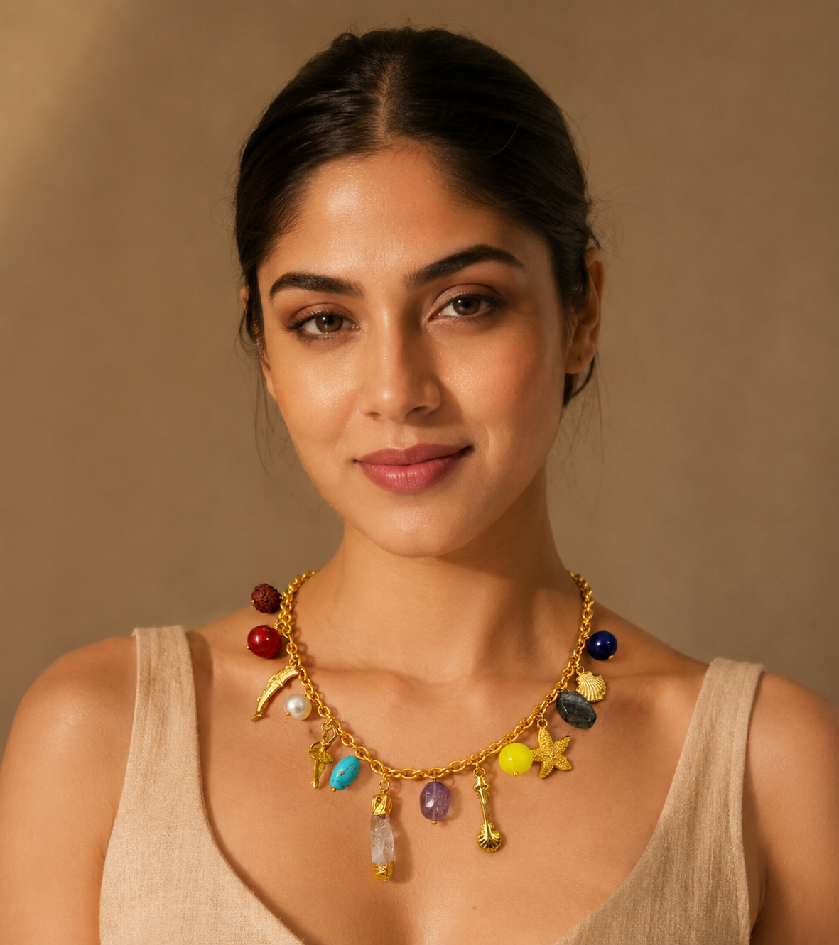 Bohemian Multicolor Gemstone & Sea-Inspired Charm Necklace