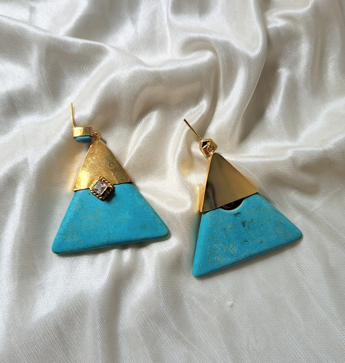 Turquoise Stone Gold Triangle Drop Earrings