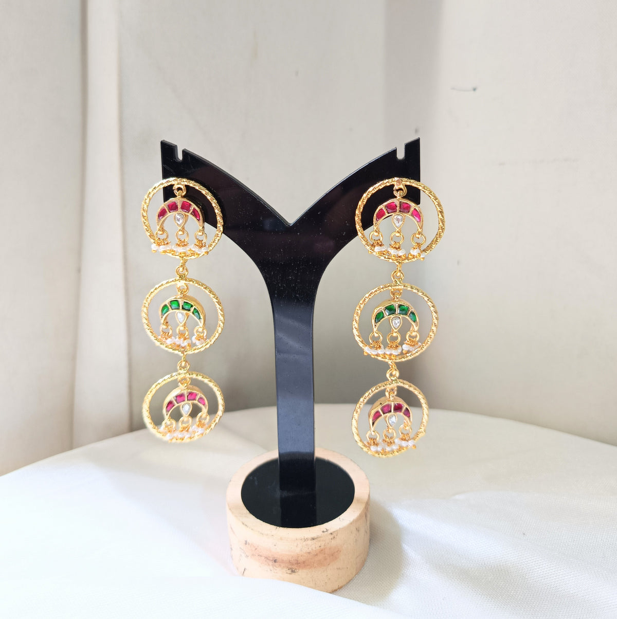 Elegant Multicolor Stone Chandbali Inspired Long Earrings