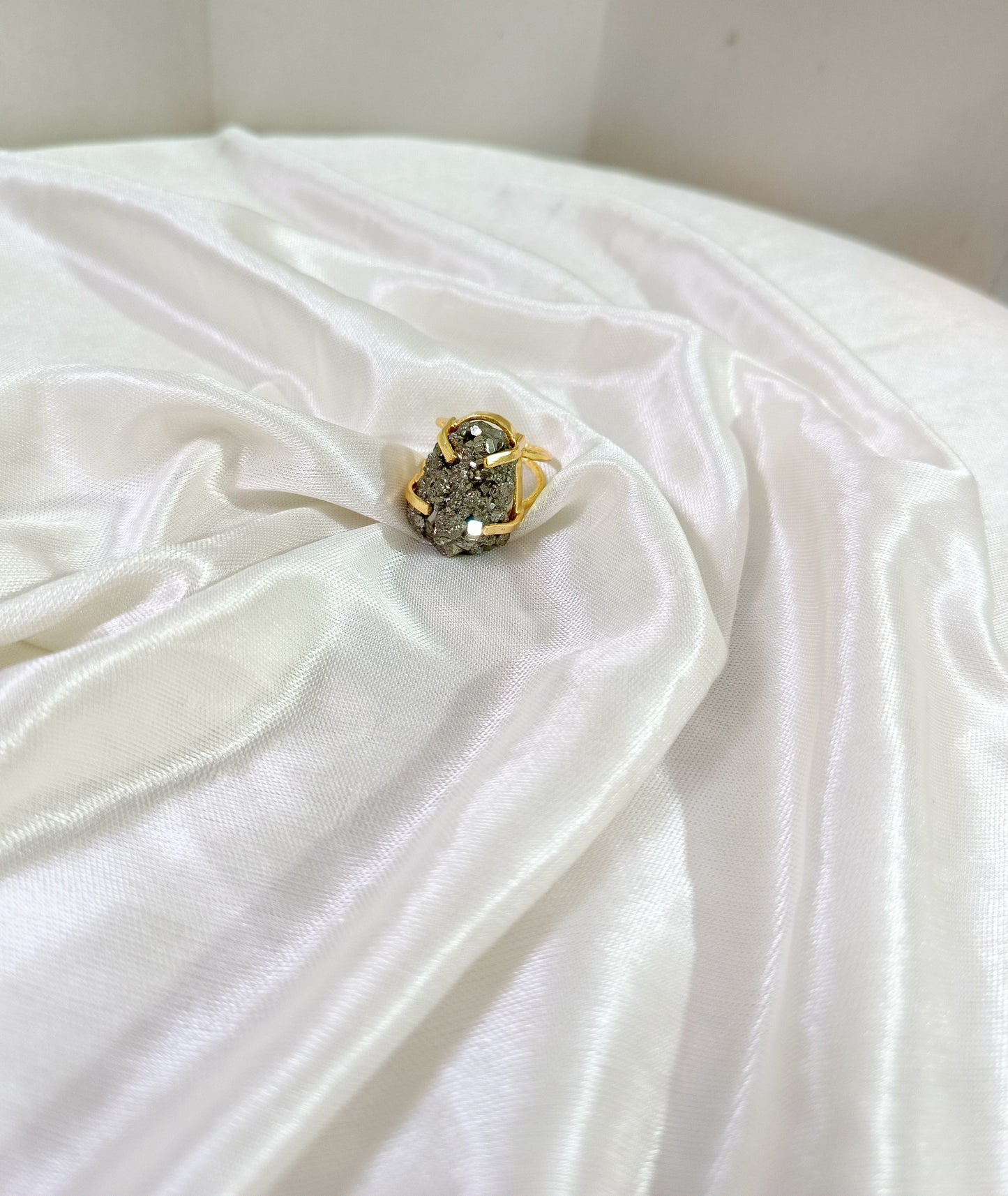 Natural Pyrite Druzy Gold-Plated Statement Ring