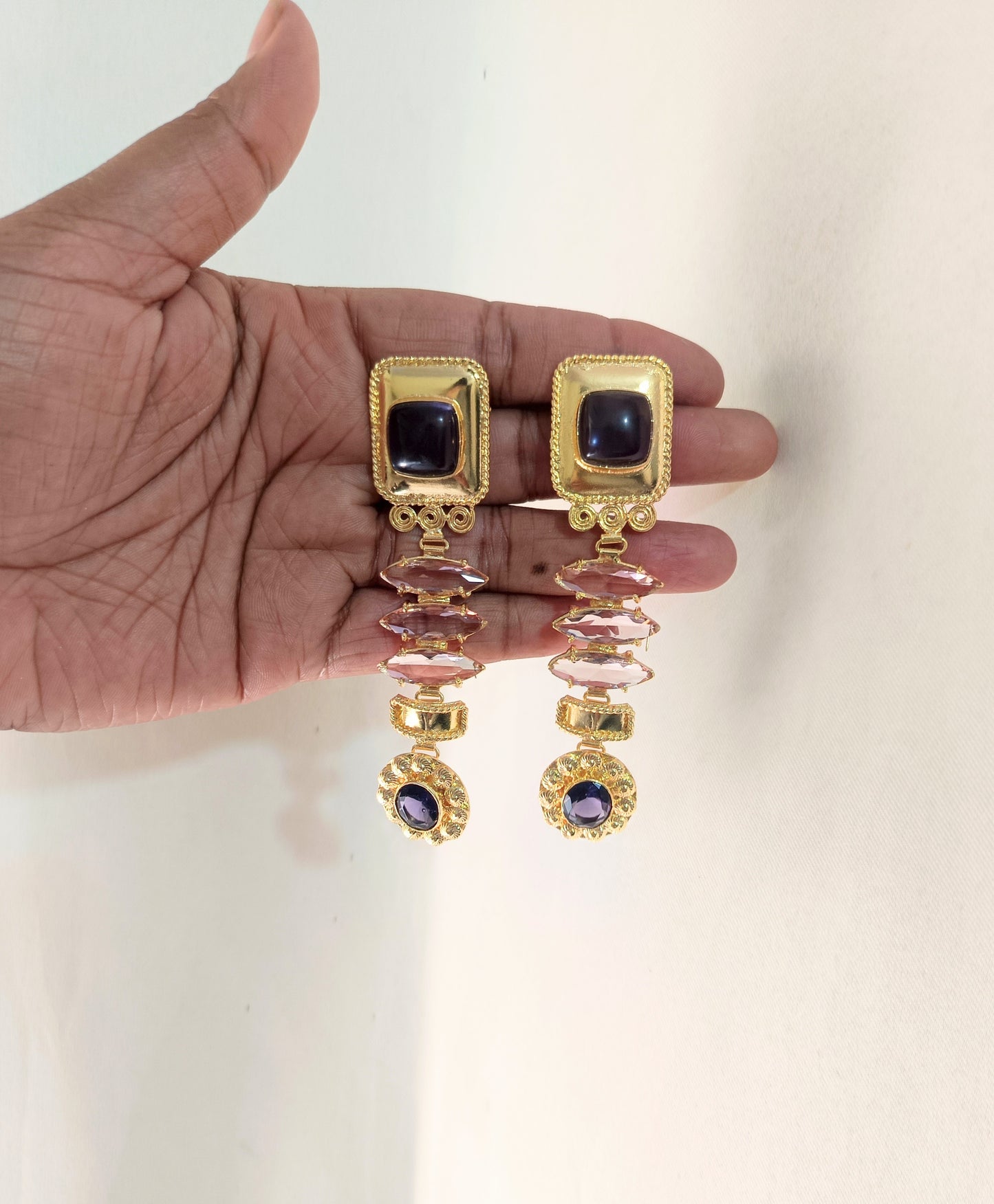 Elegant Geometric Stone Dangle Earrings