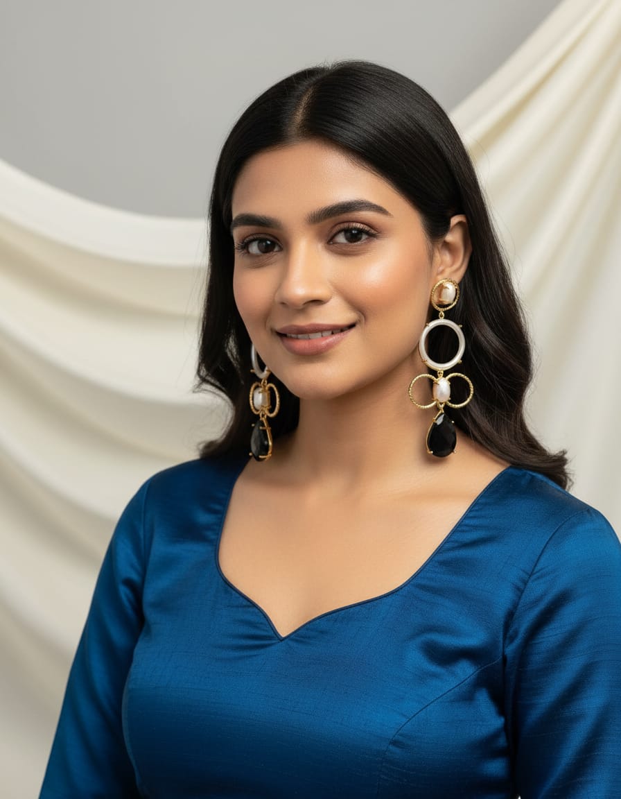 Gold plated Black Onyx and MOP Earring