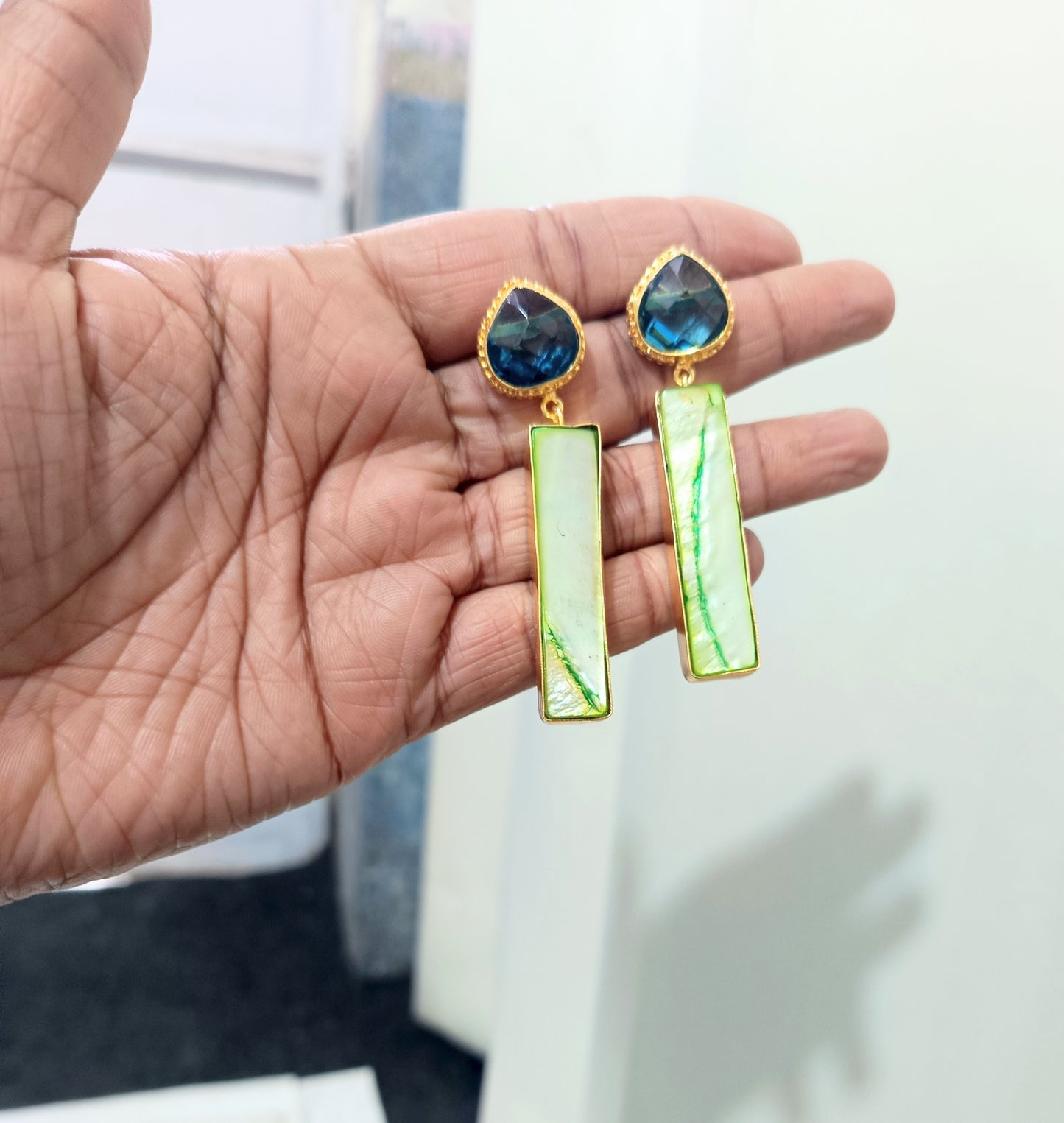 Elegant Gold Finish Rectangle Drop Earring