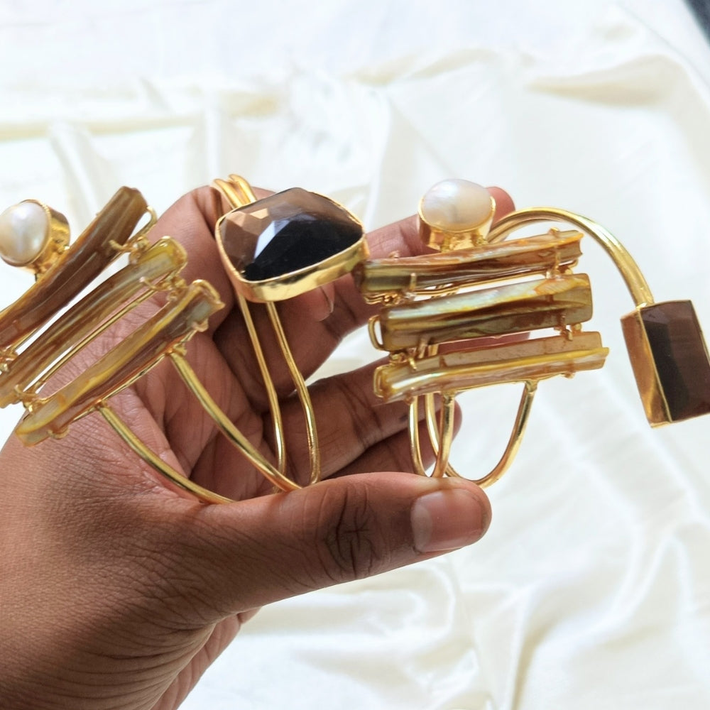 Smoky Stone with Pearl Gold Tone Handcuff