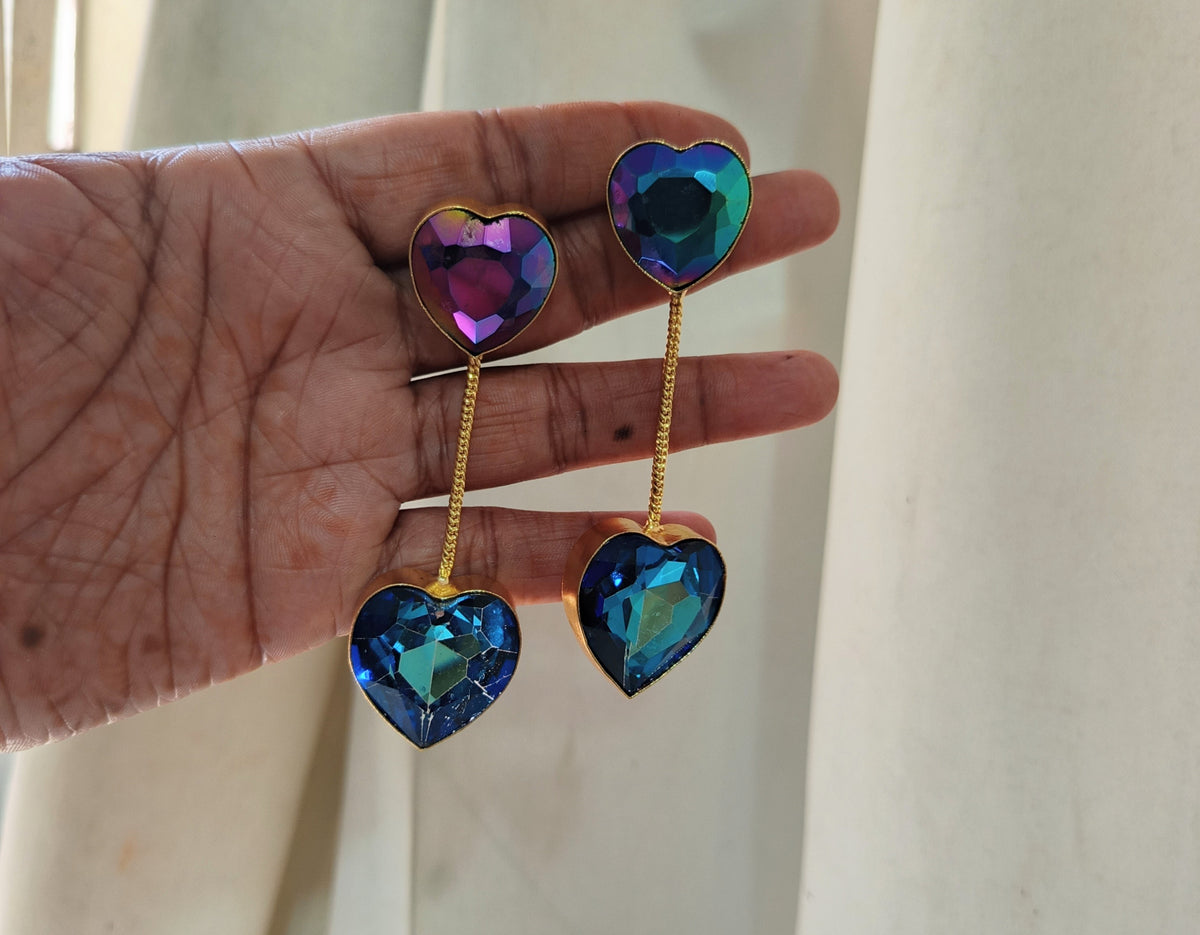 Heart-Shaped Iridescent Drop Earrings