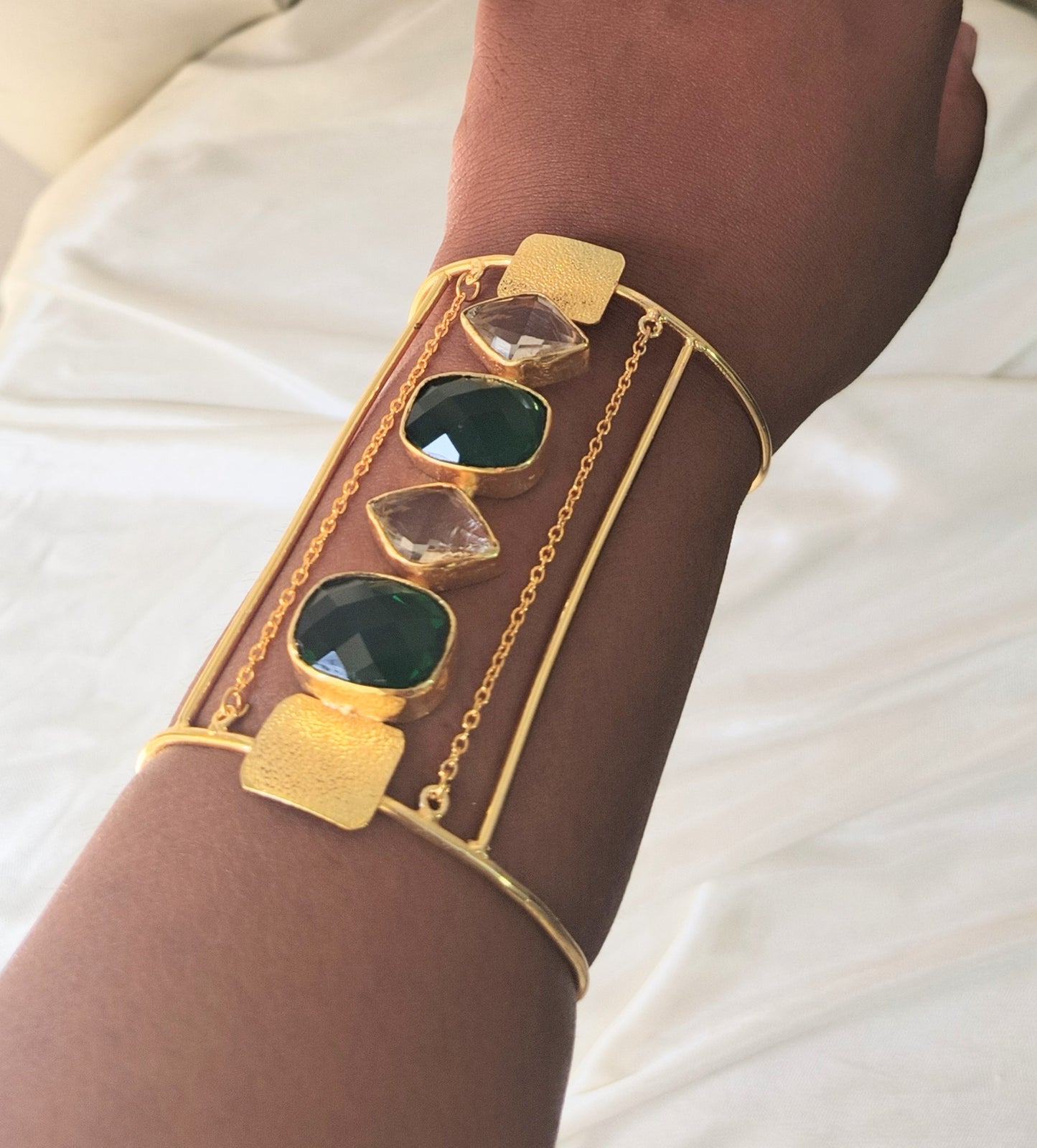 Elegant Gold Statement Cuff Bracelet with Multicolor Gemstones