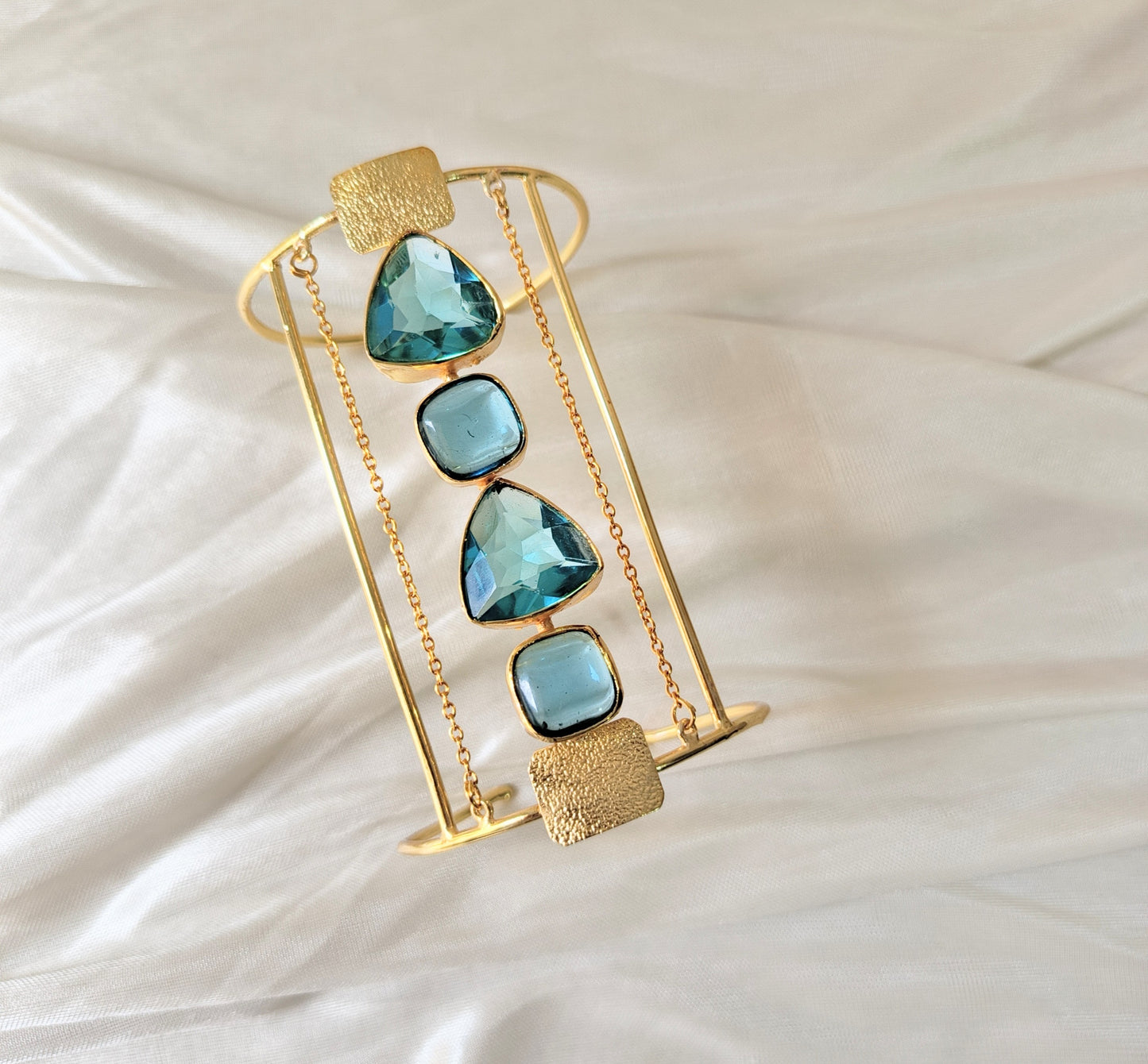 Elegant Gold Statement Cuff Bracelet with Multicolor Gemstones
