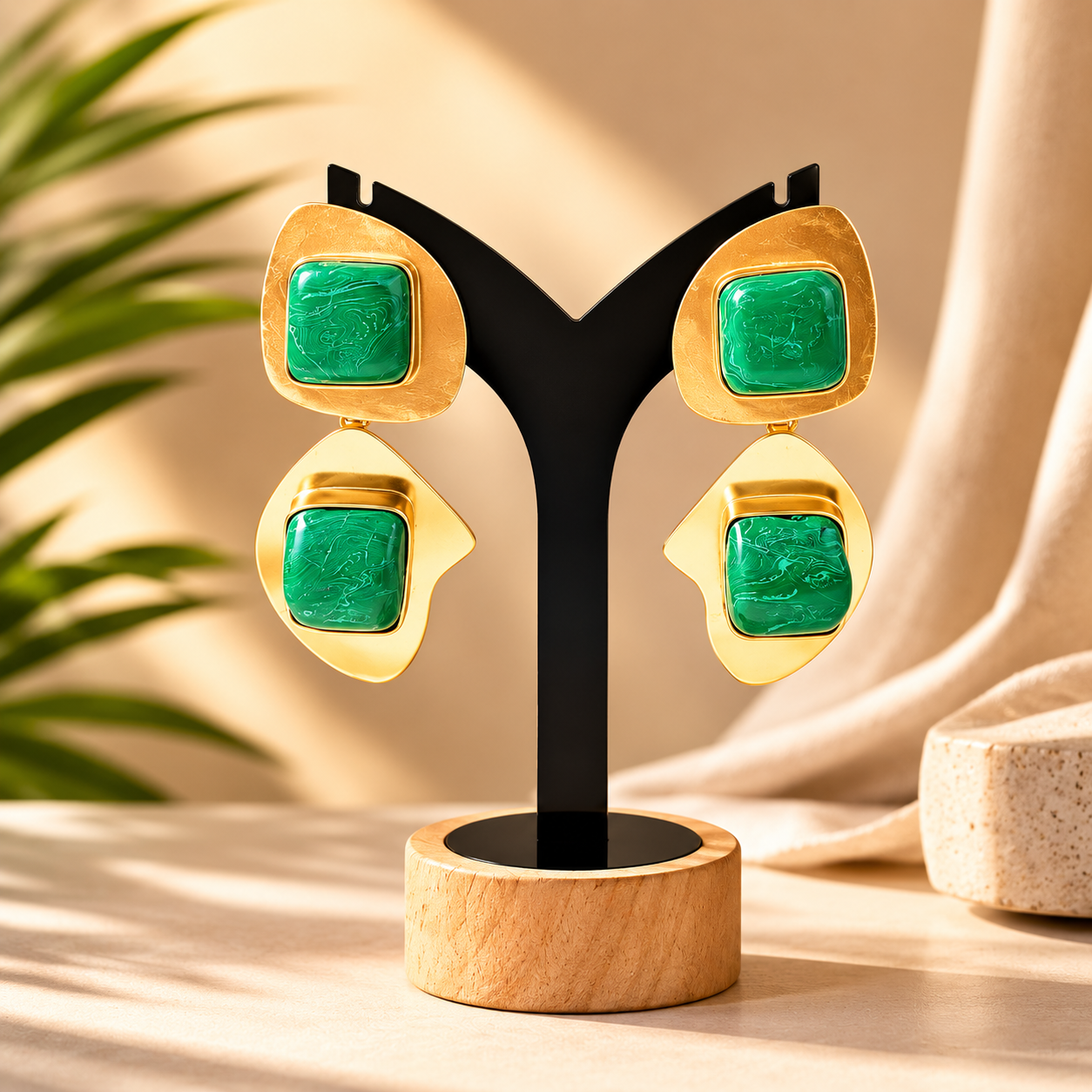 Elegant Malachite-Inspired Statement Earrings