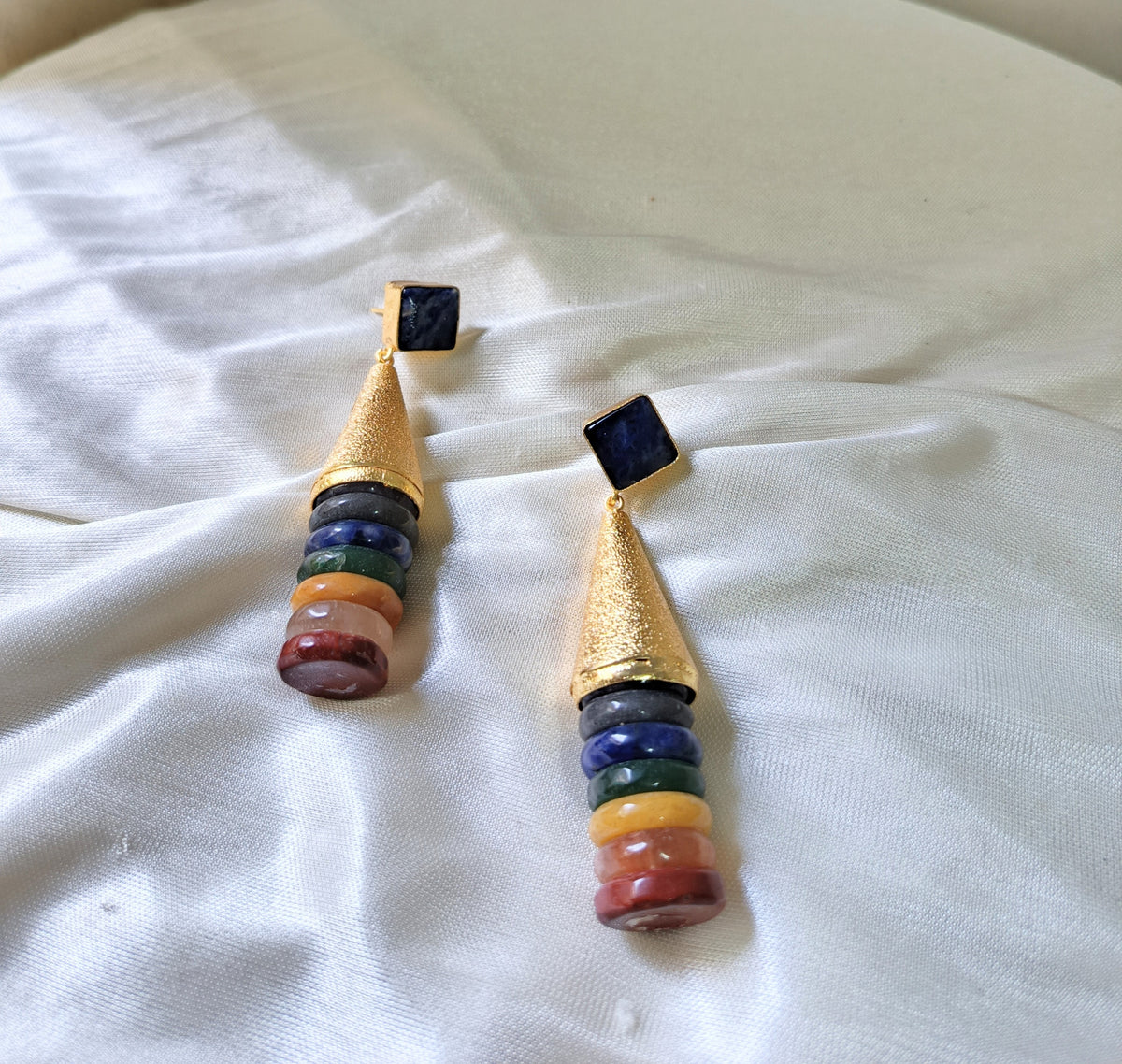 Royal Blue & Multicolor Gold-Plated Drop Earrings