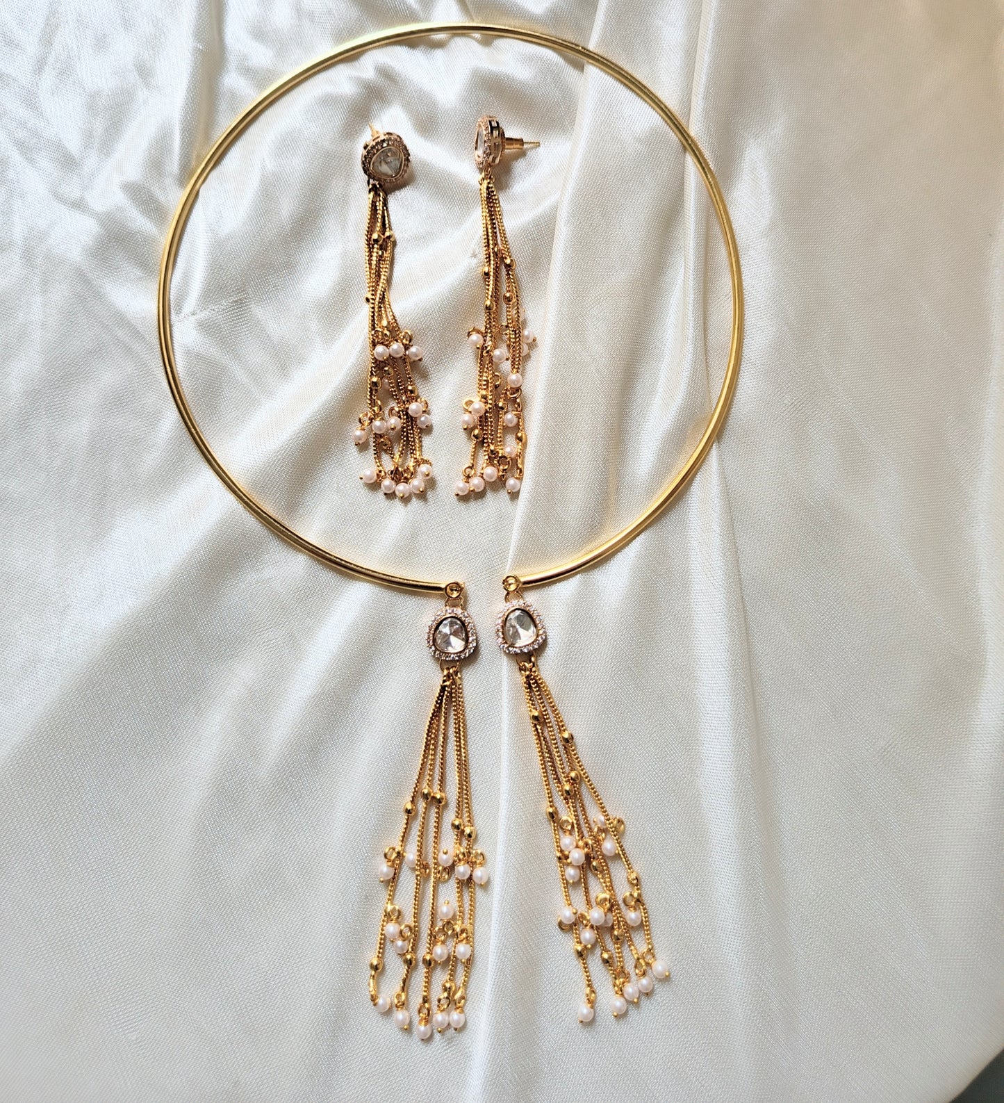 Royal Pearl Tassel Hasli Necklace Set
