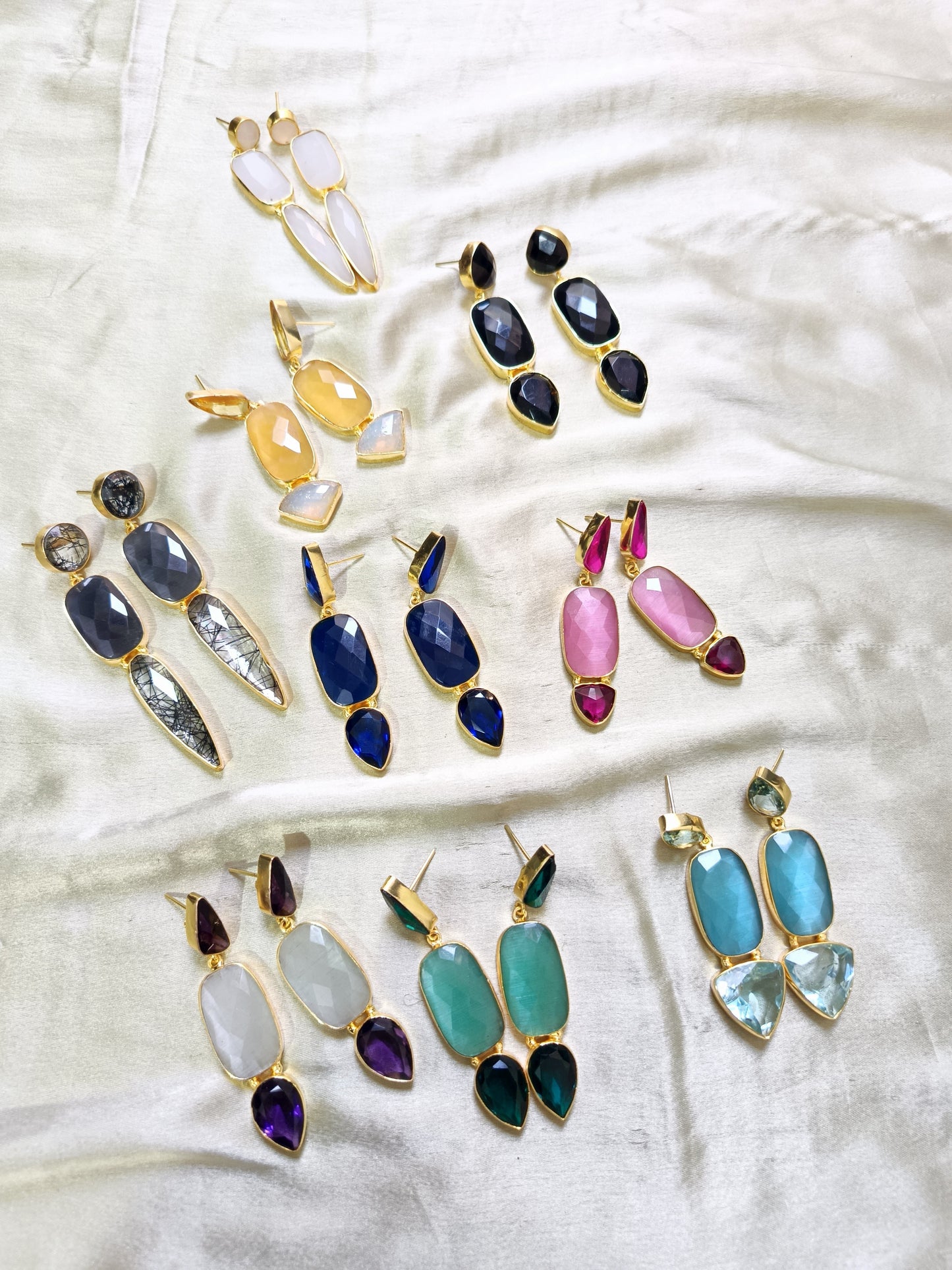 Multi- Stone Geometric Drop Earring