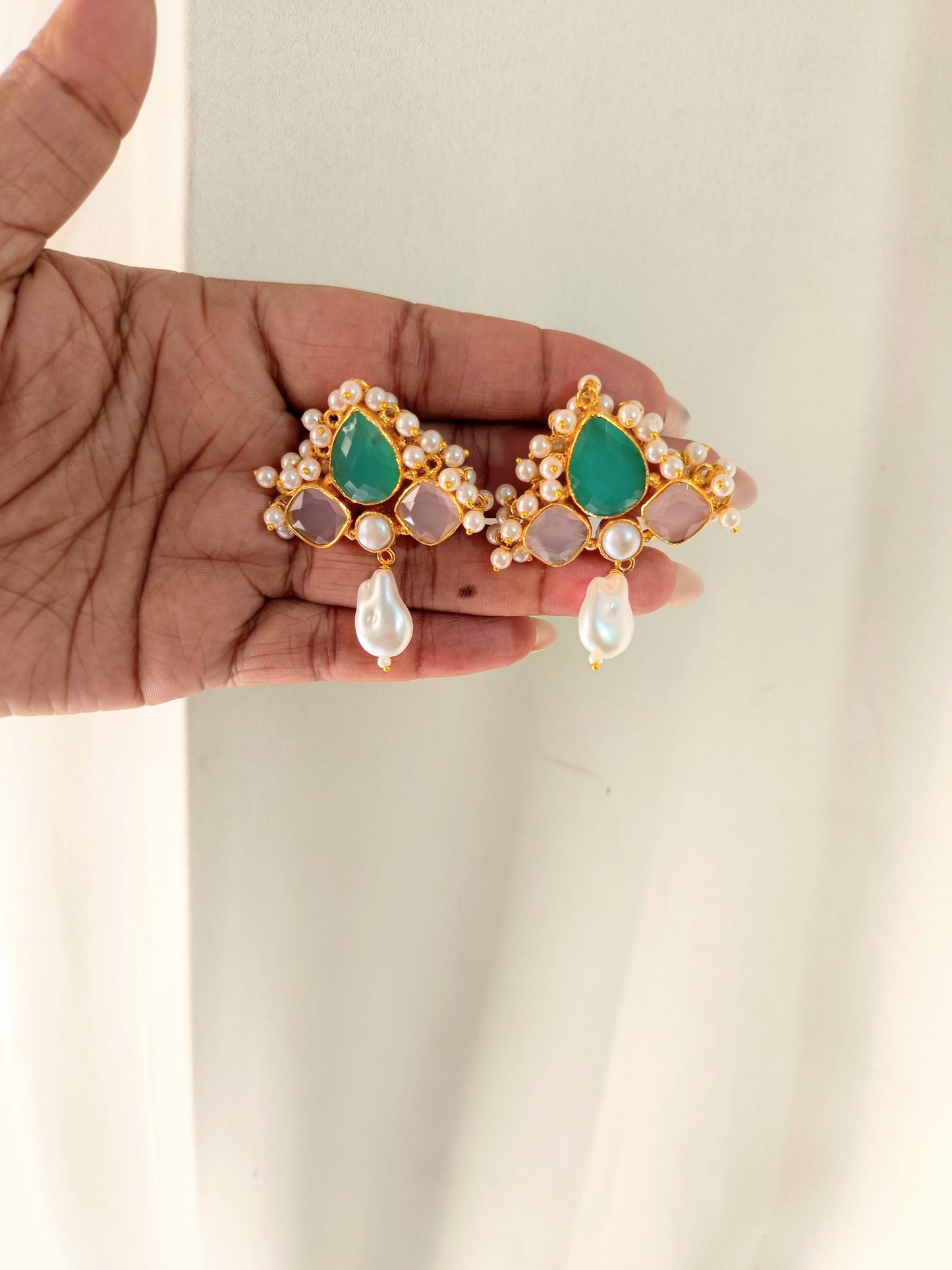 Pastel Gem & Pearl Cluster Earrings