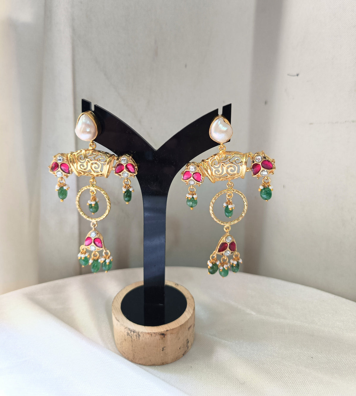 Royal Ruby Emerald Jhumka Earrings