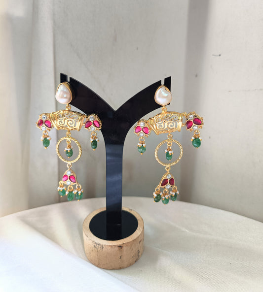 Royal Ruby Emerald Jhumka Earrings