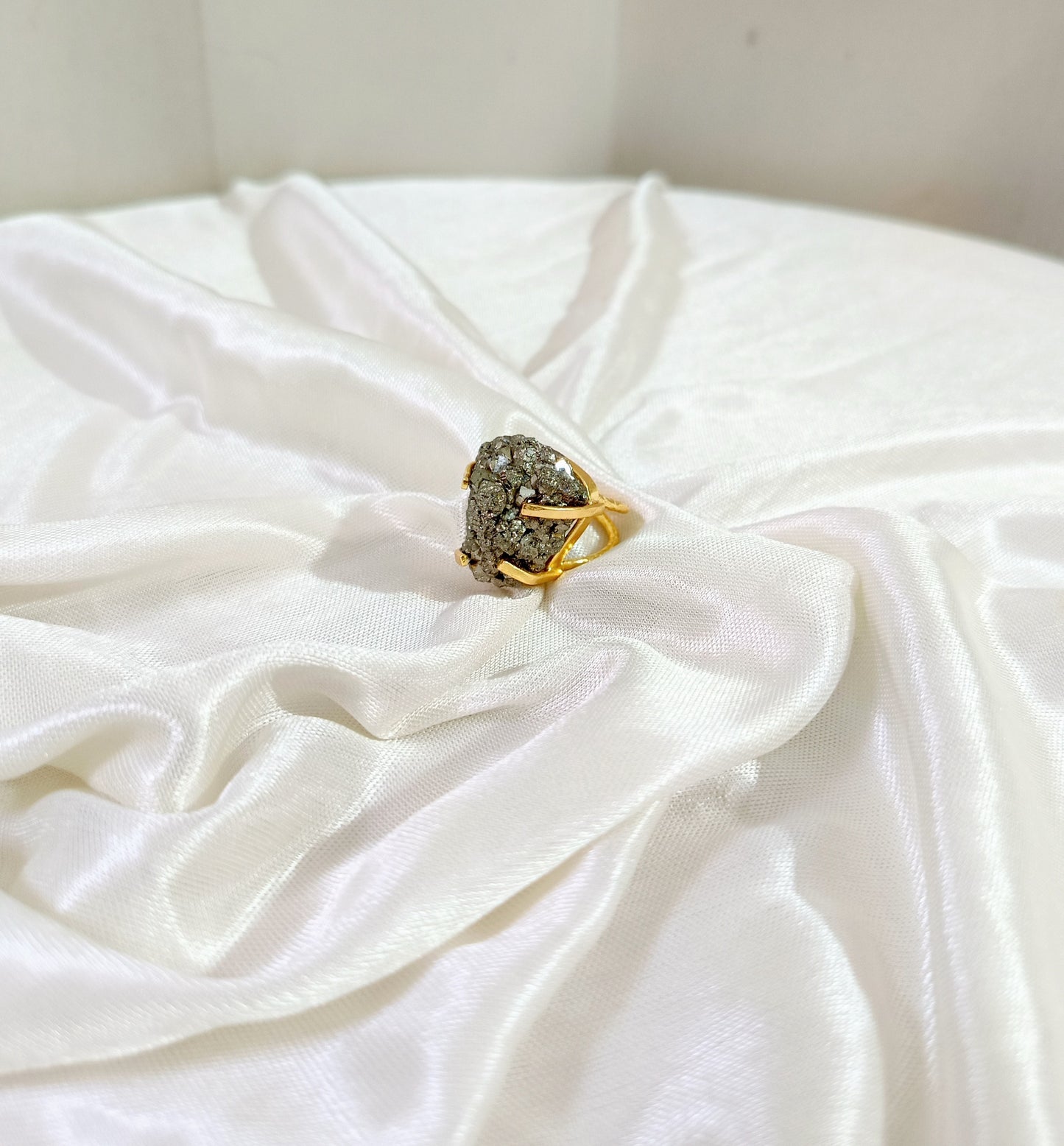 Natural Pyrite Druzy Gold-Plated Statement Ring
