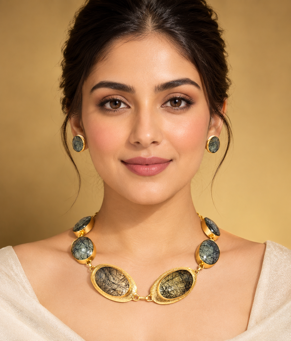 Elegant Rutilated Quartz Necklace & Earring Set
