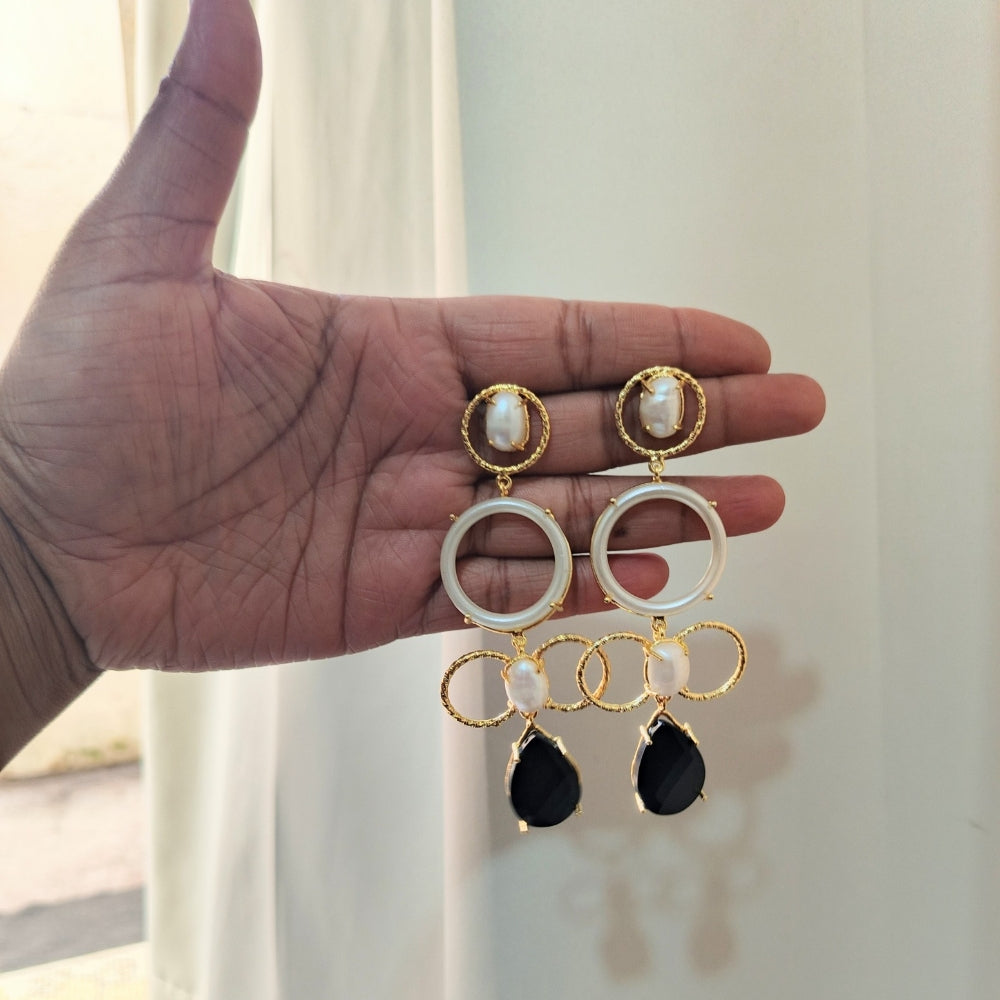 Gold plated Black Onyx and MOP Earring