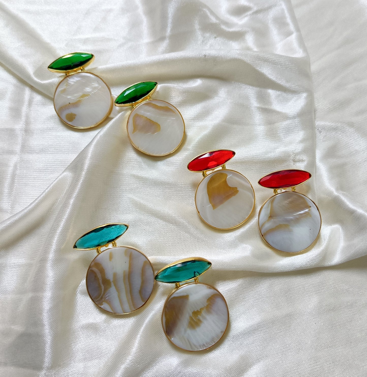 MOP Round Drop with Coloured gemstone Studs