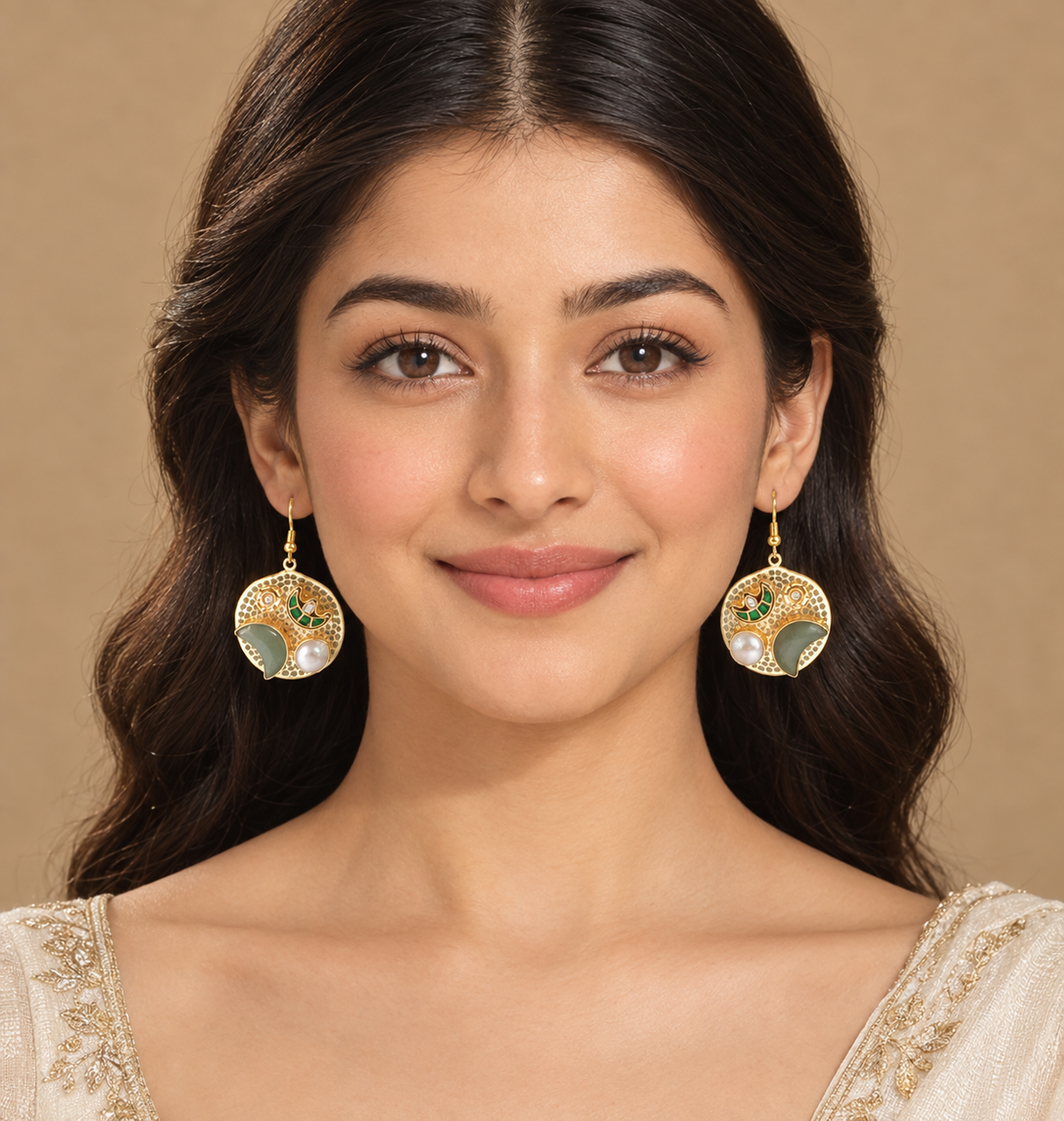 Green Enamel Pearl Drop Earrings