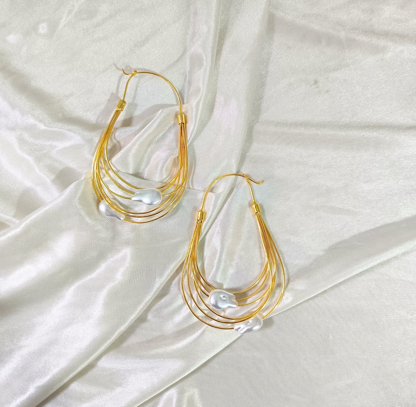 Gold Multi-Strand Pearl Threader Drop Earrings
