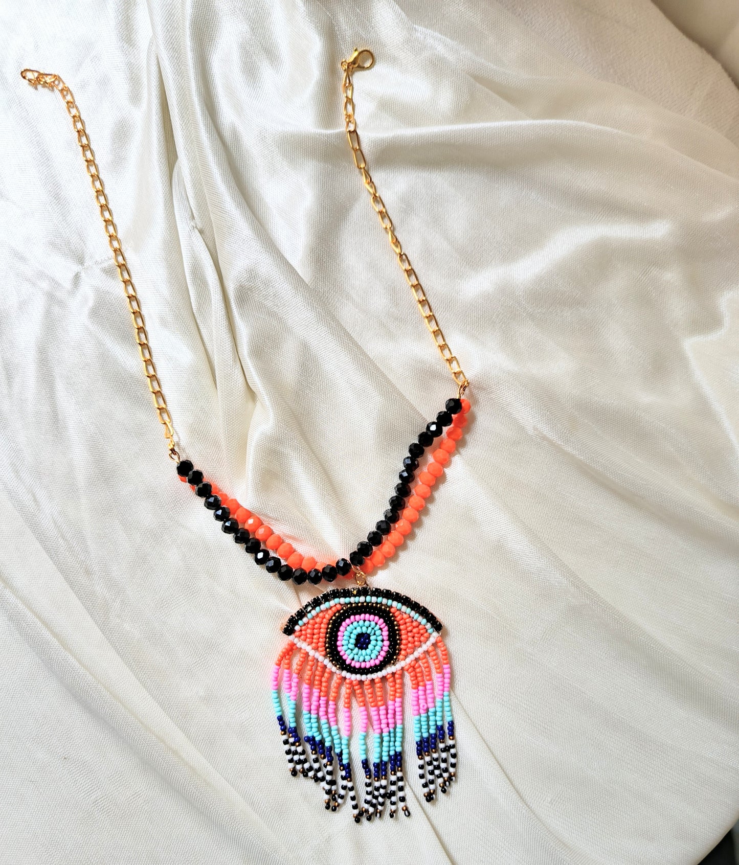 Boho Evil Eye Beaded Pendant Necklace with Earrings