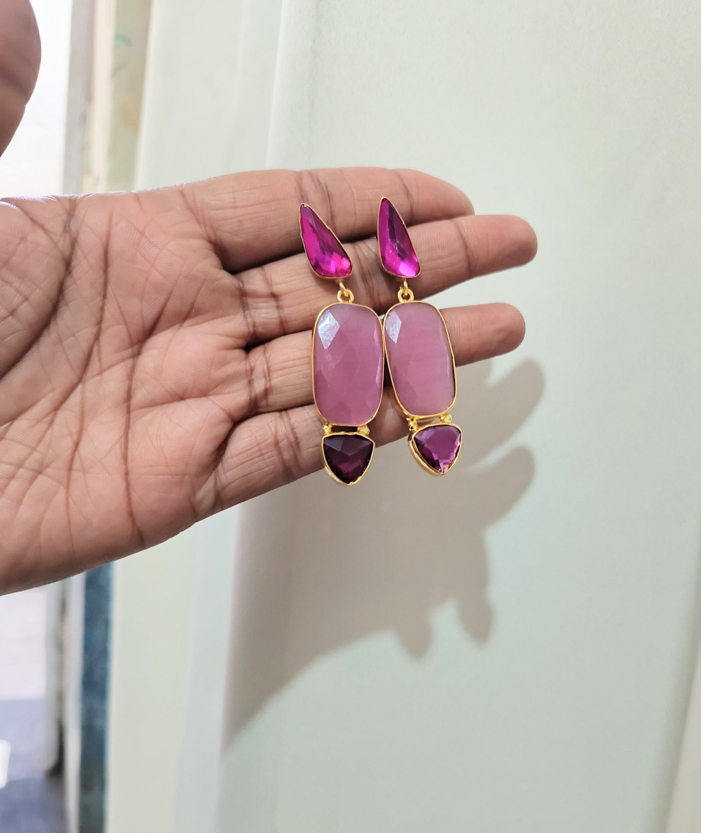Multi- Stone Geometric Drop Earring