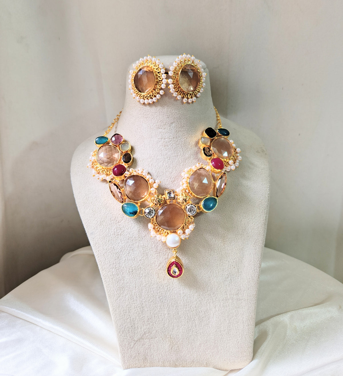Royal Multicolor Kundan Necklace Set with Pearl Accents