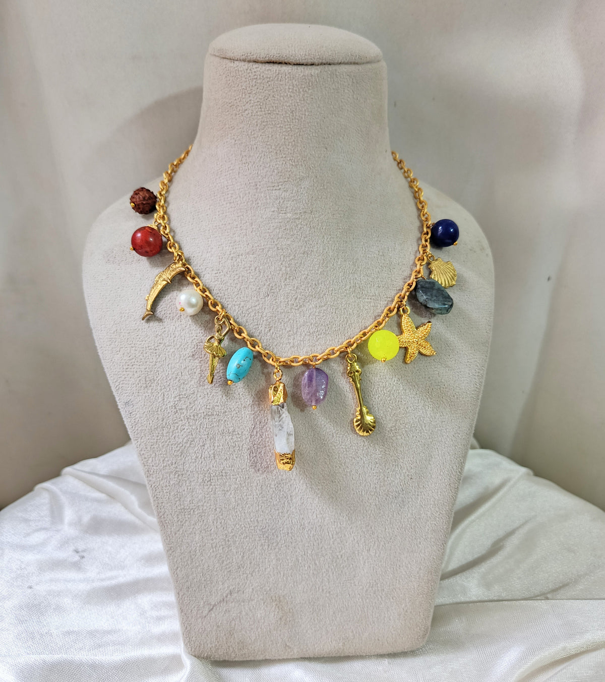 Bohemian Multicolor Gemstone & Sea-Inspired Charm Necklace