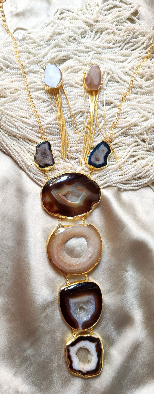 Black Brown Agate Necklace Set