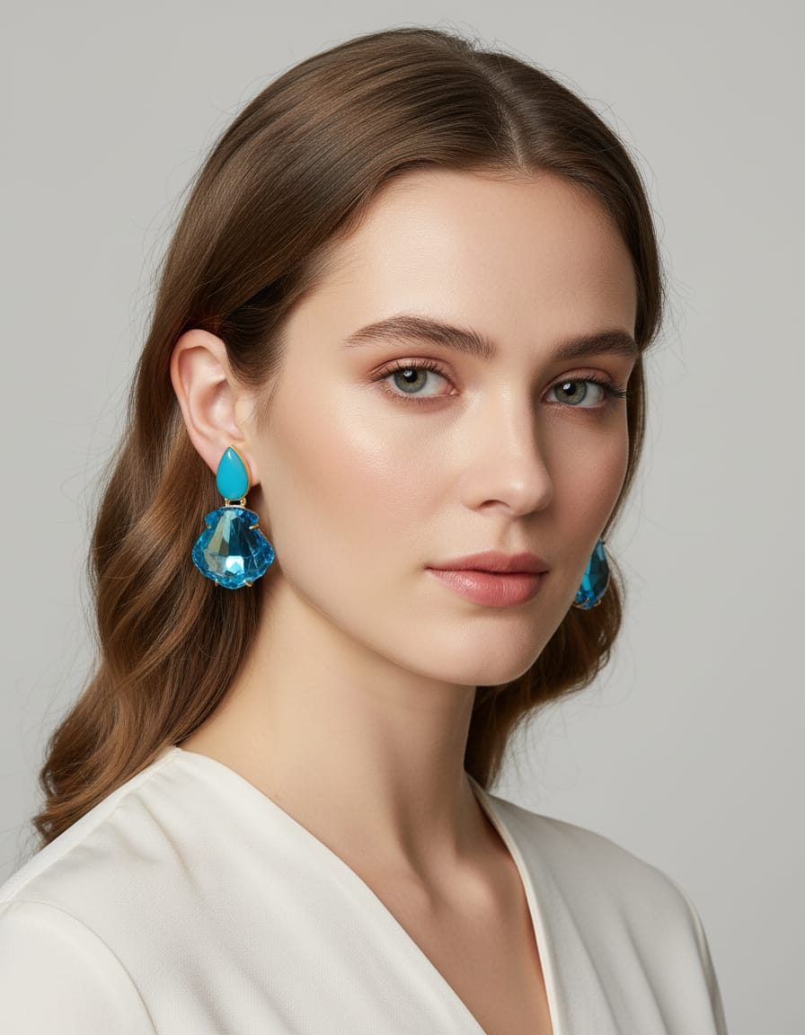Aqua Blue Teardrop Crystal Drop Earring