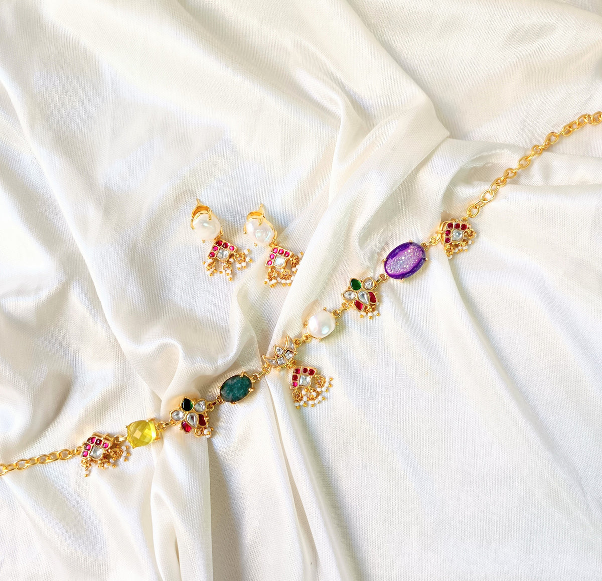 Multicolor Gold-Plated Traditional Choker Set