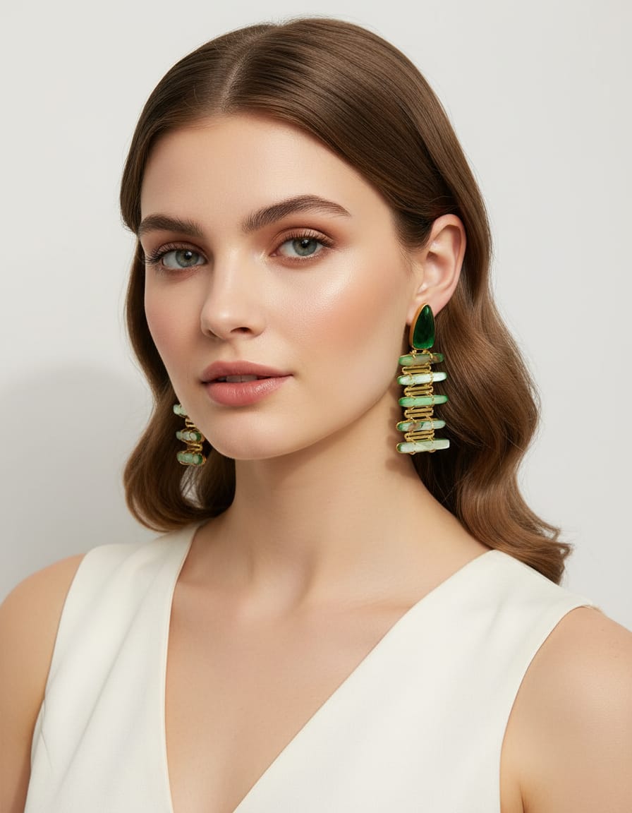 Elegant Green MOP Long Drop Earring