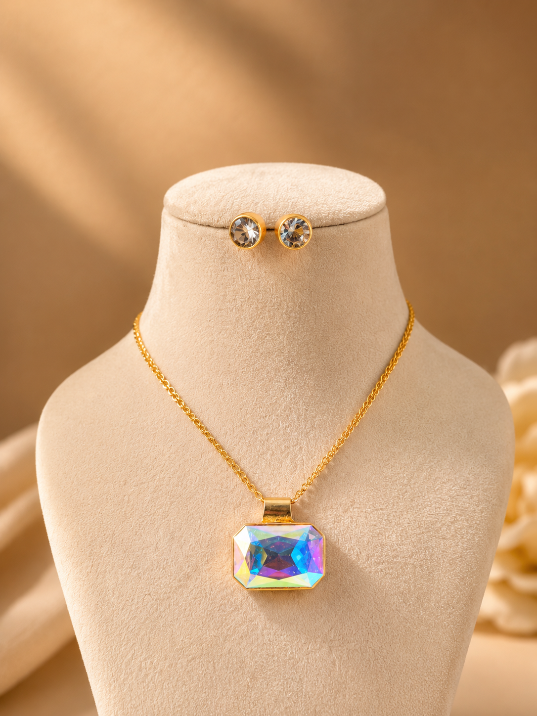 Aurora Crystal Pendant Set with Stud Earrings