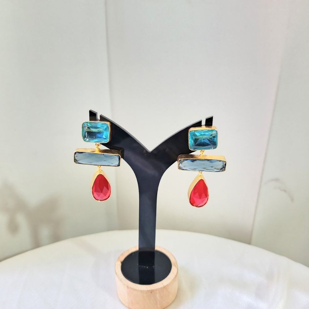 Gold - plated  Teal, Red Crystal Drop Earring