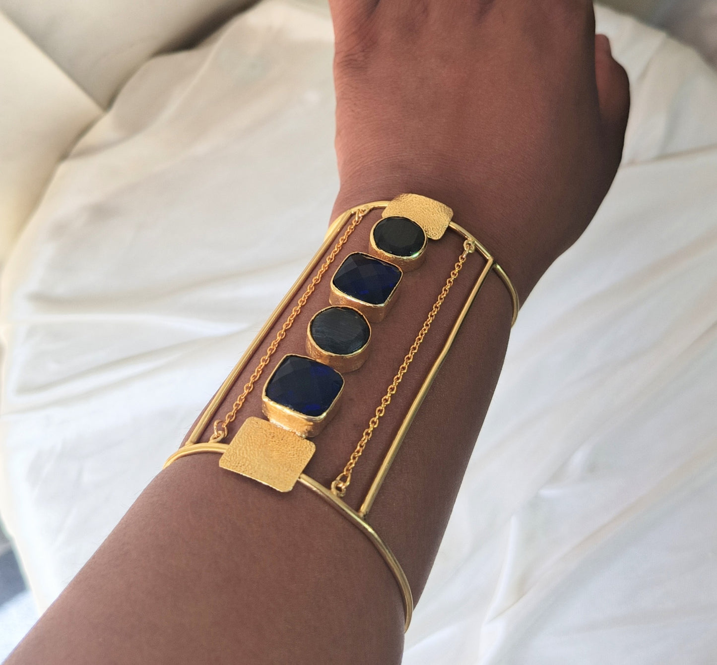 Elegant Gold Statement Cuff Bracelet with Multicolor Gemstones