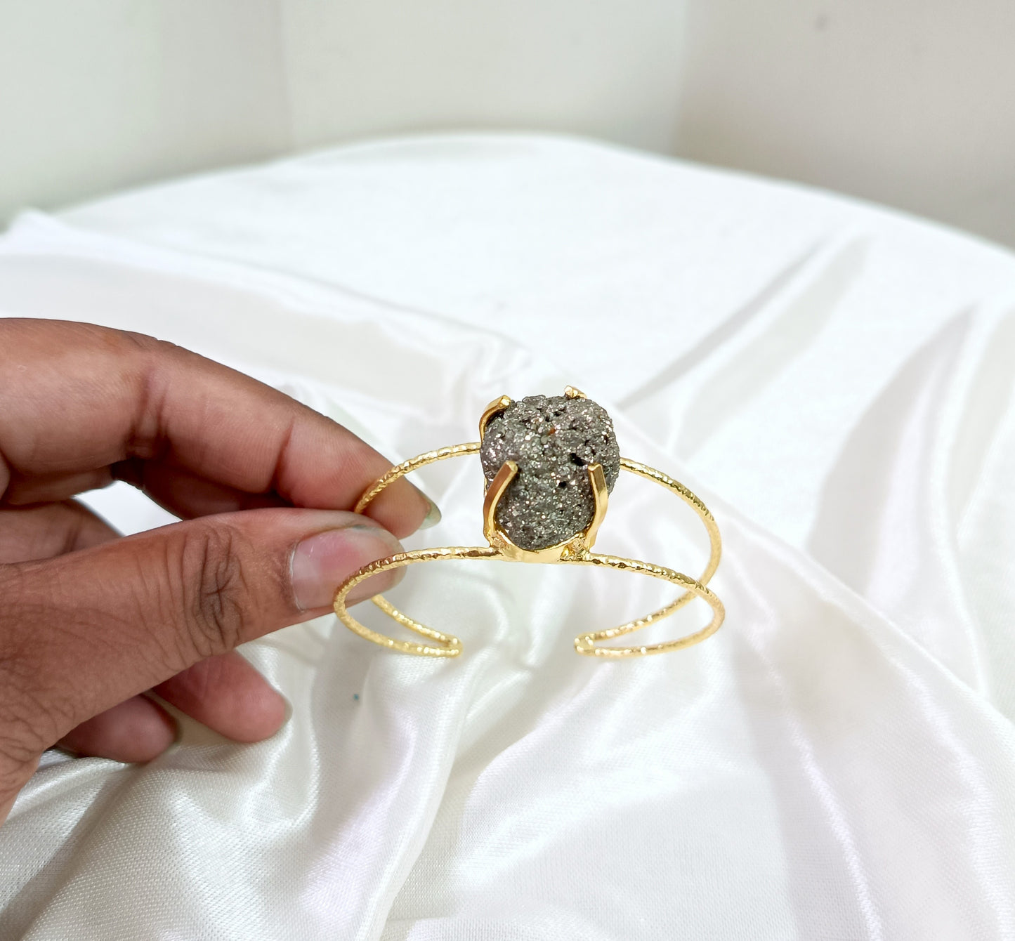 Minimalist Gold-Plated Pyrite Handcuff