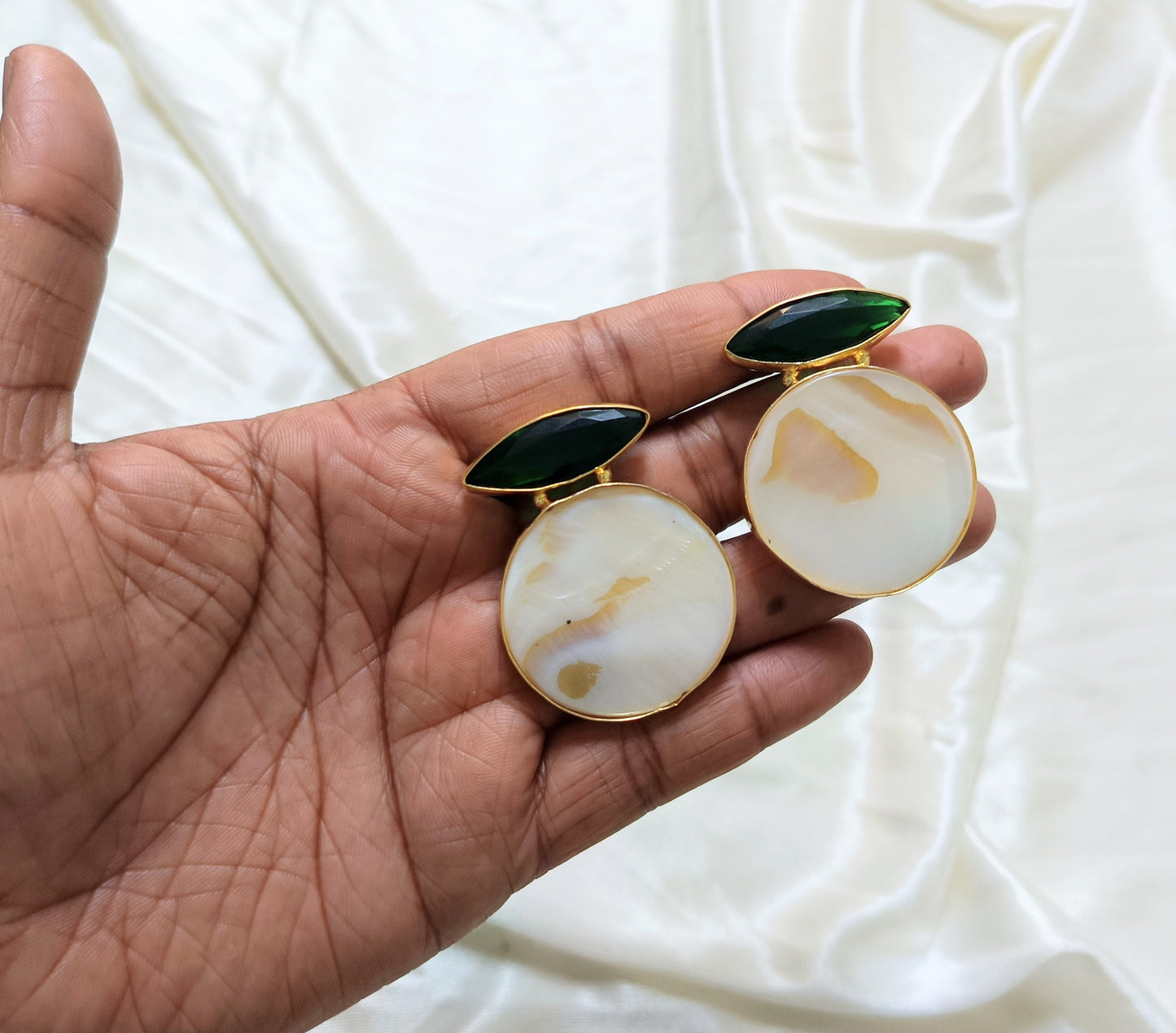 MOP Round Drop with Coloured gemstone Studs