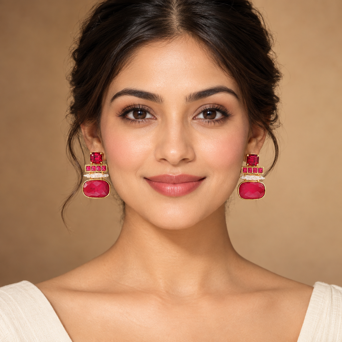 Ruby Red Statement Drop Earrings