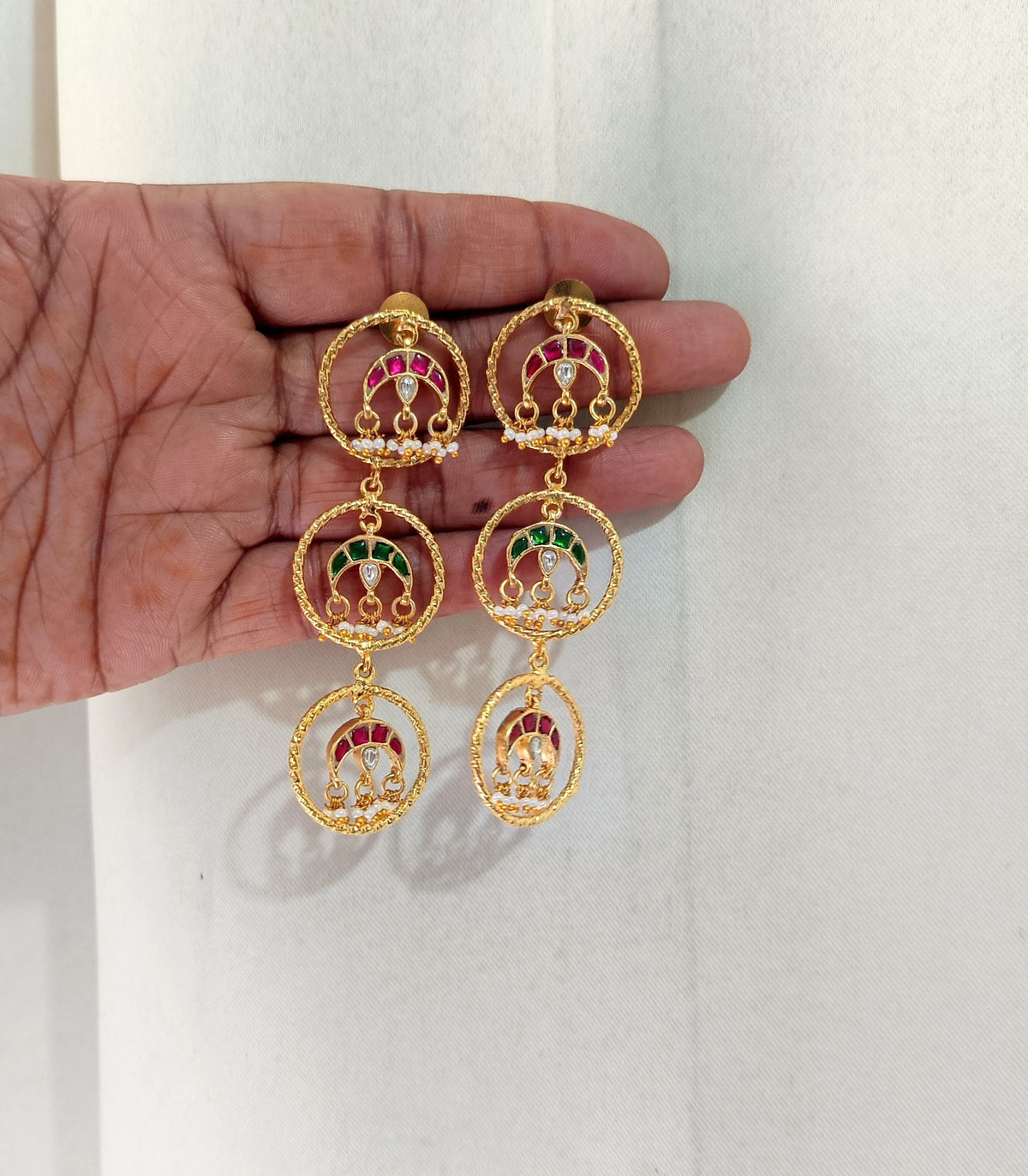 Elegant Multicolor Stone Chandbali Inspired Long Earrings