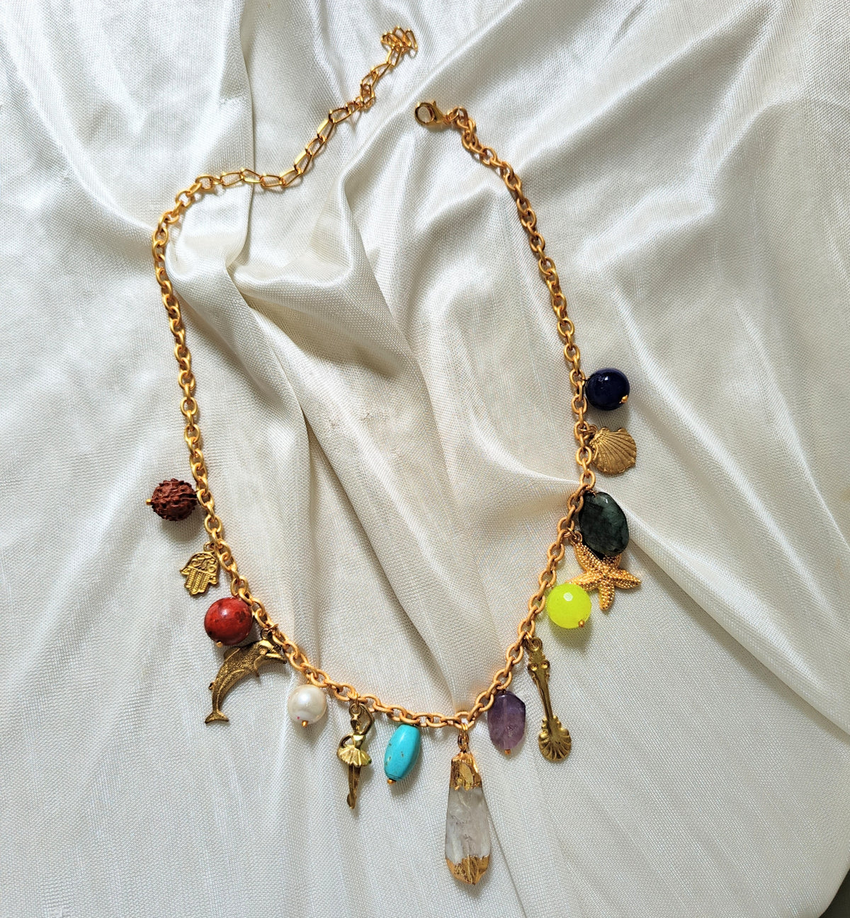Bohemian Multicolor Gemstone & Sea-Inspired Charm Necklace