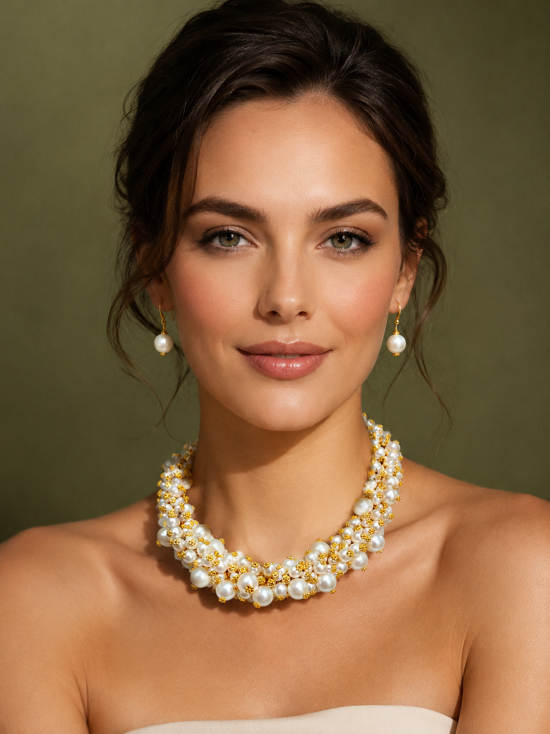 Golden Pearl Elegance Choker with Earrings