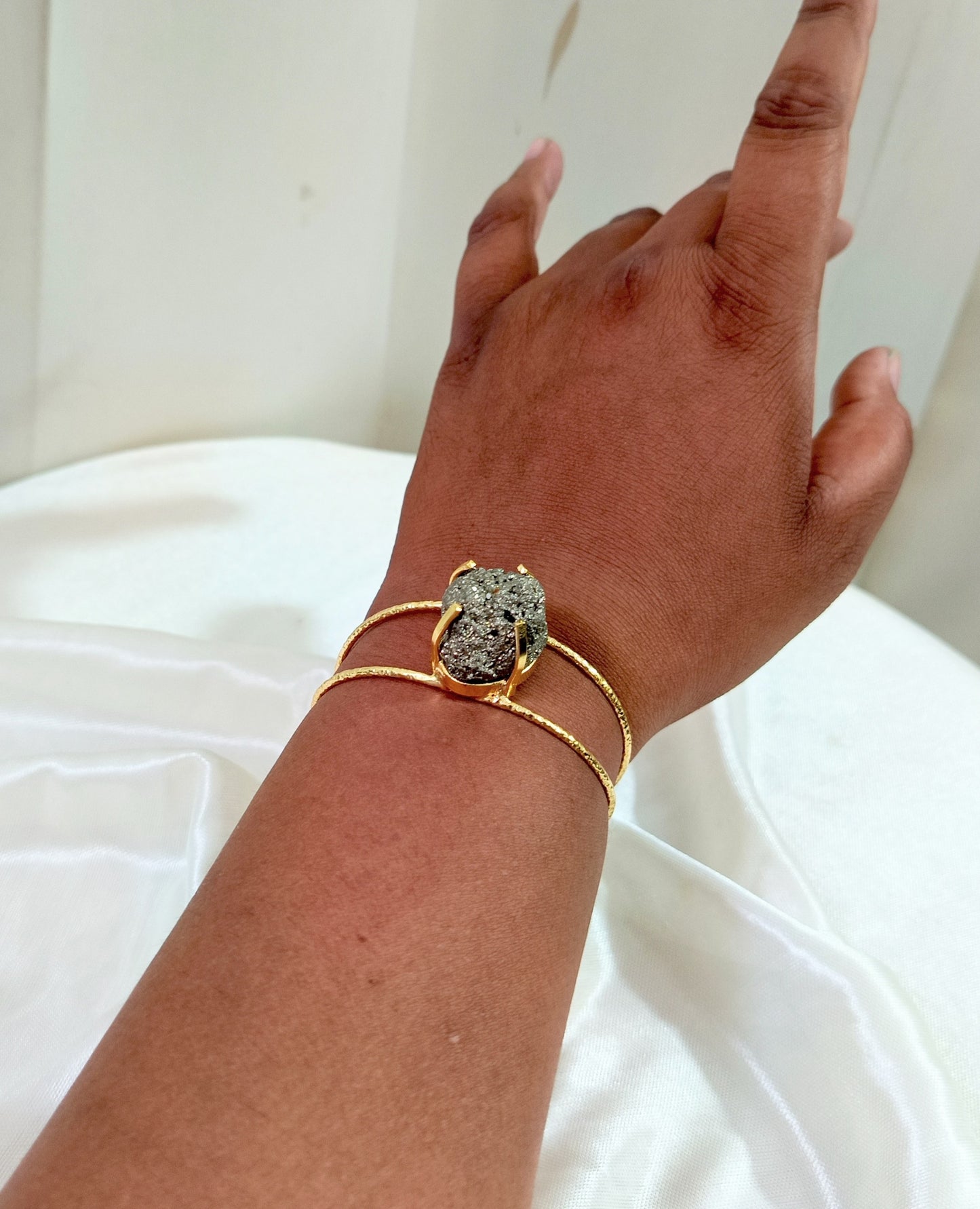 Minimalist Gold-Plated Pyrite Handcuff