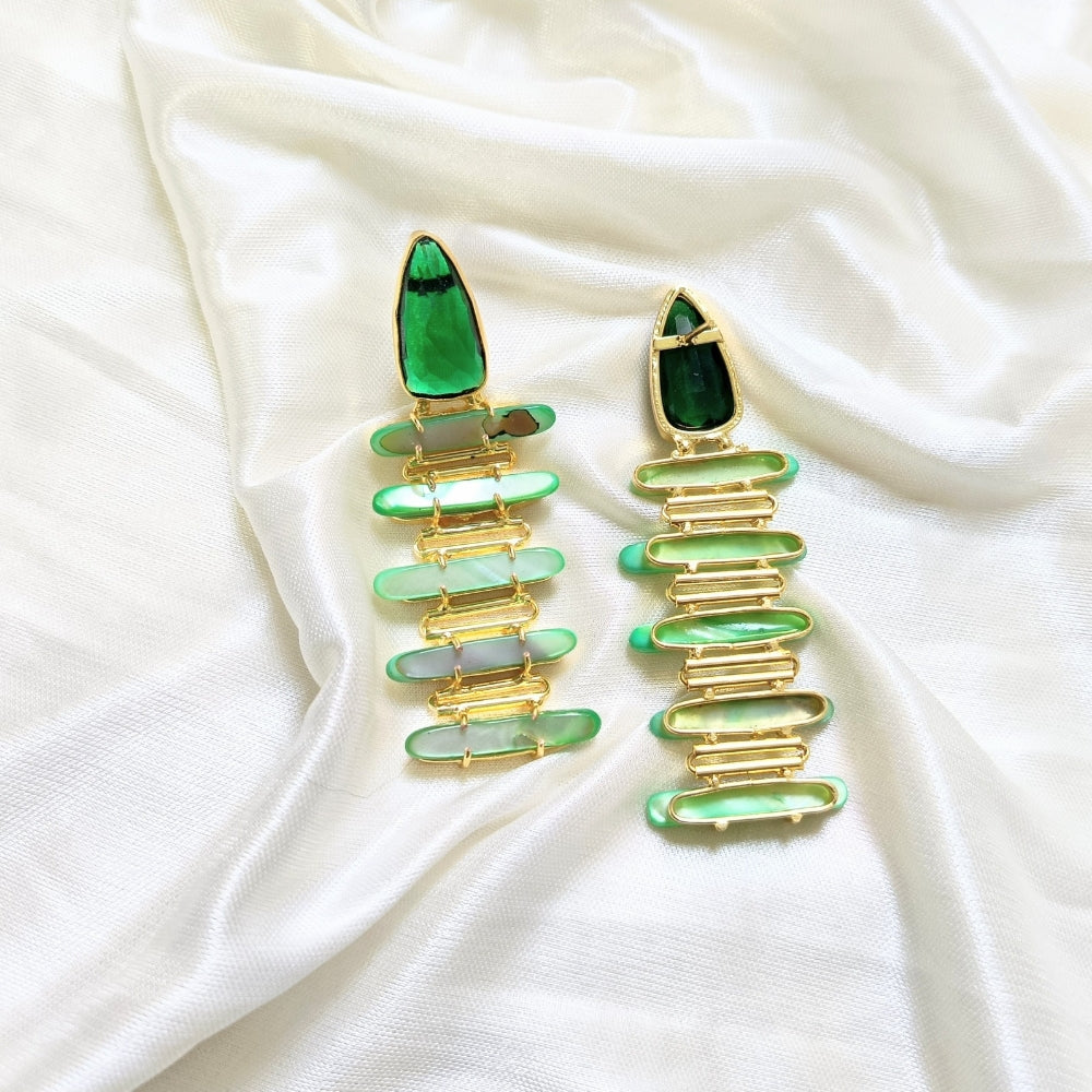 Elegant Green MOP Long Drop Earring