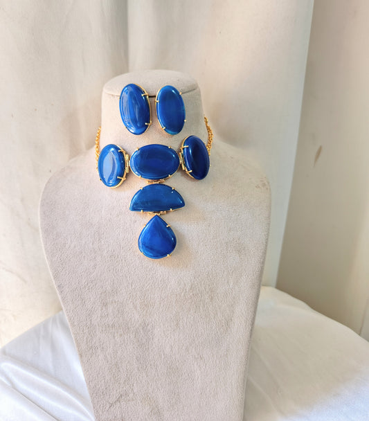 Ocean Blue Glam Necklace with Earrings