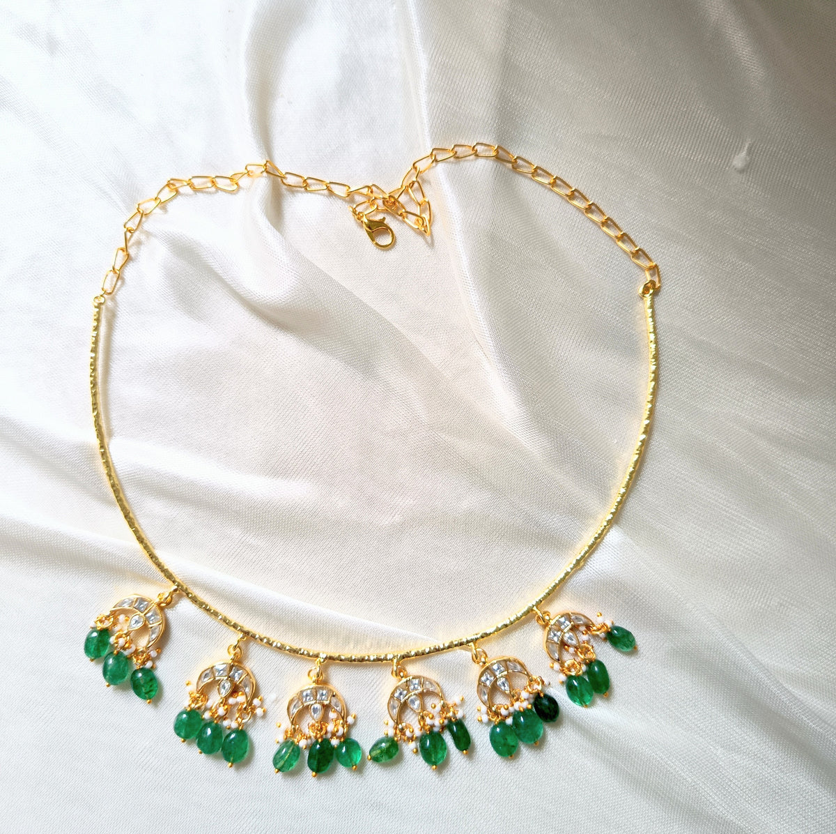 Royal Green Beaded Hasli Necklace Set with Earrings