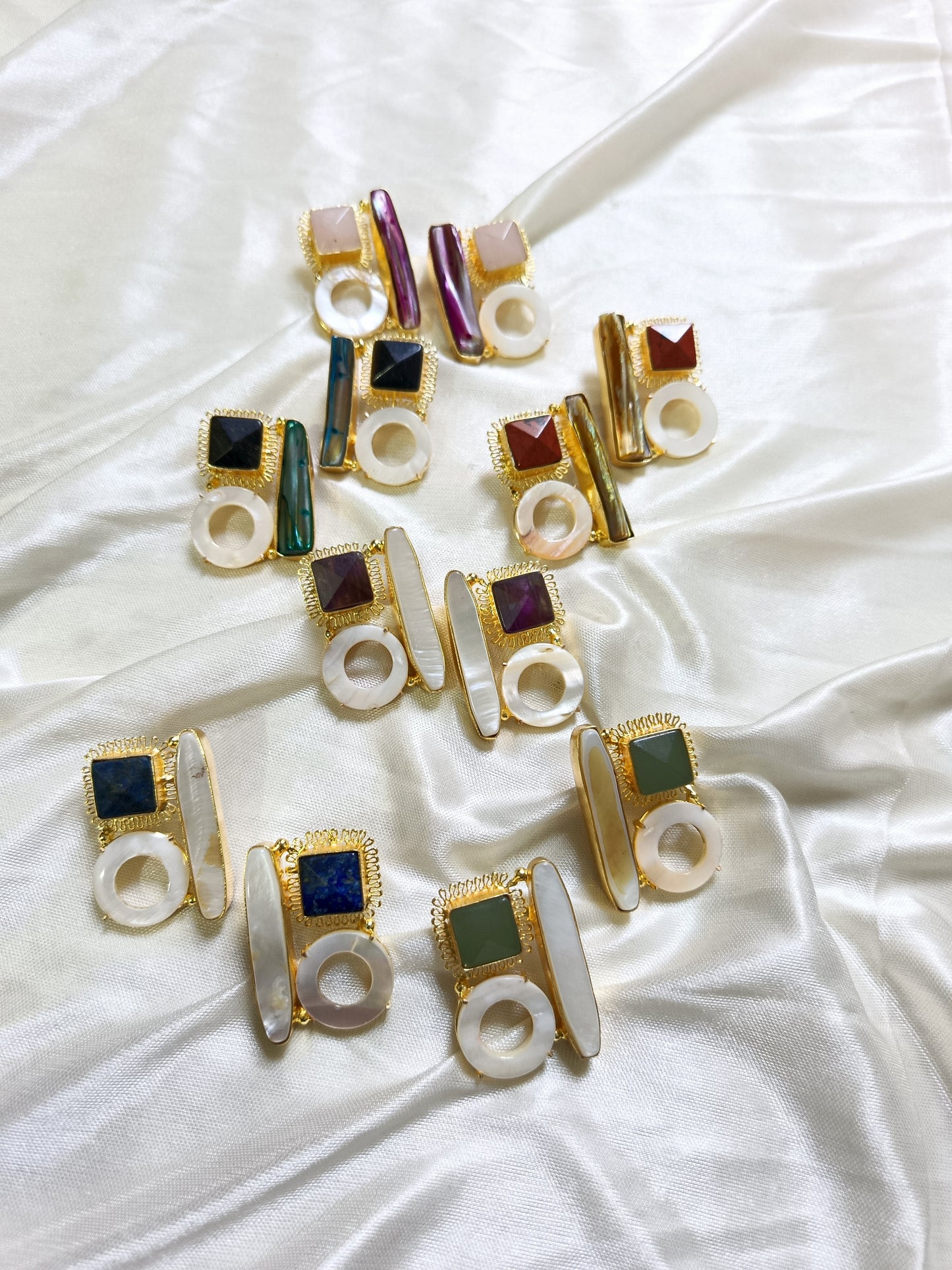 Mother of Pearl Multi Stone Designer Statement Earrings