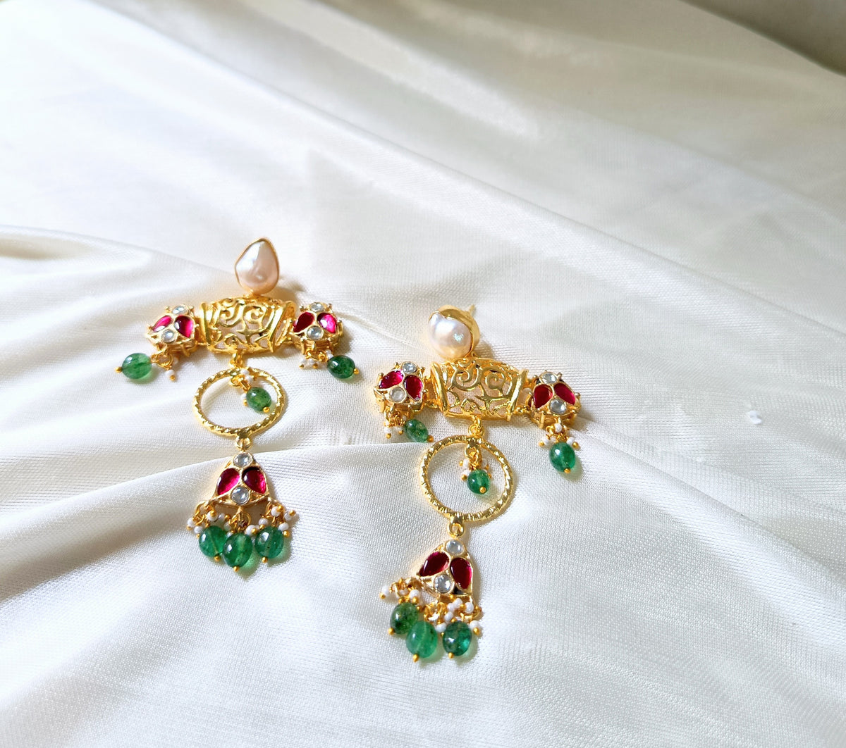 Royal Ruby Emerald Jhumka Earrings