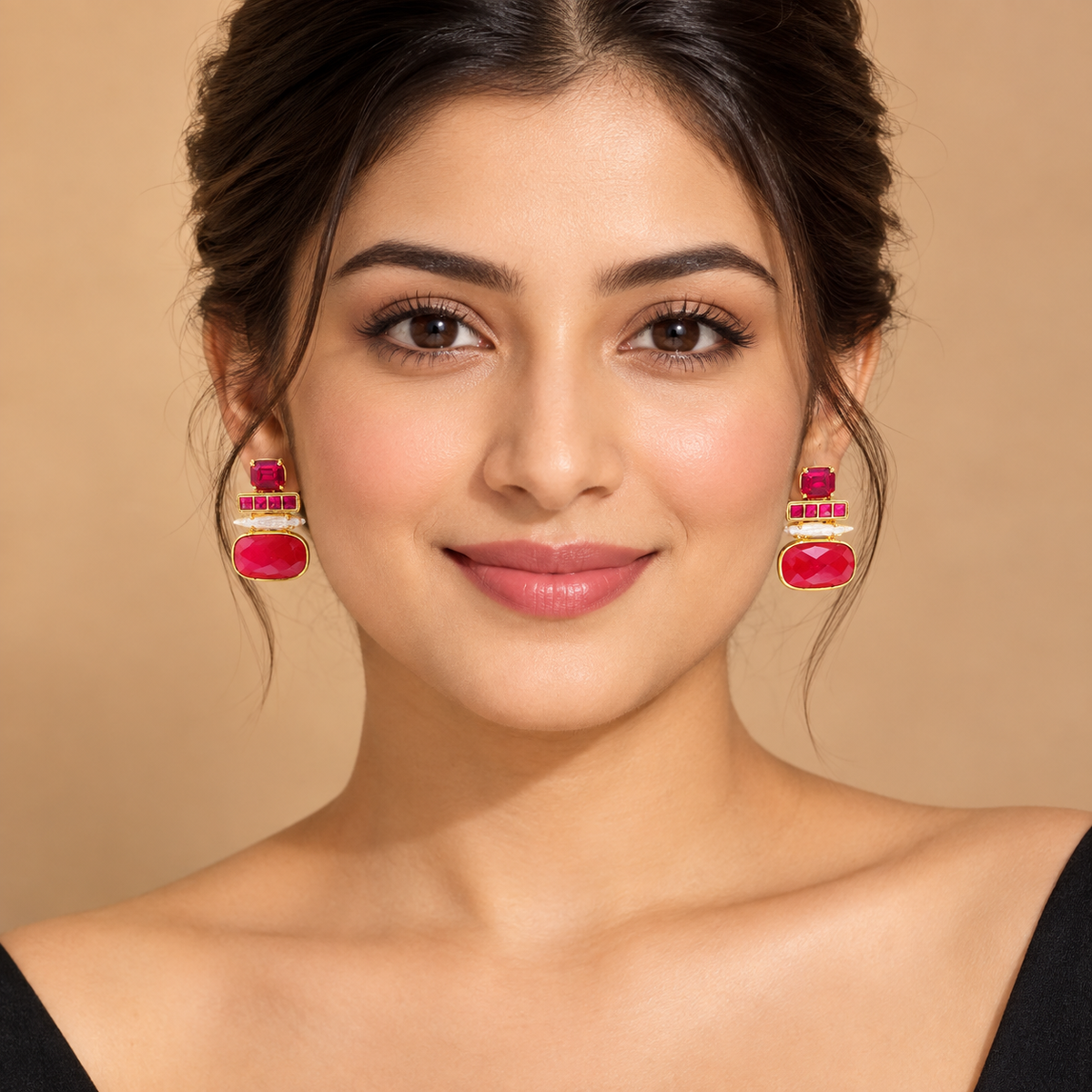 Ruby Red Statement Drop Earrings